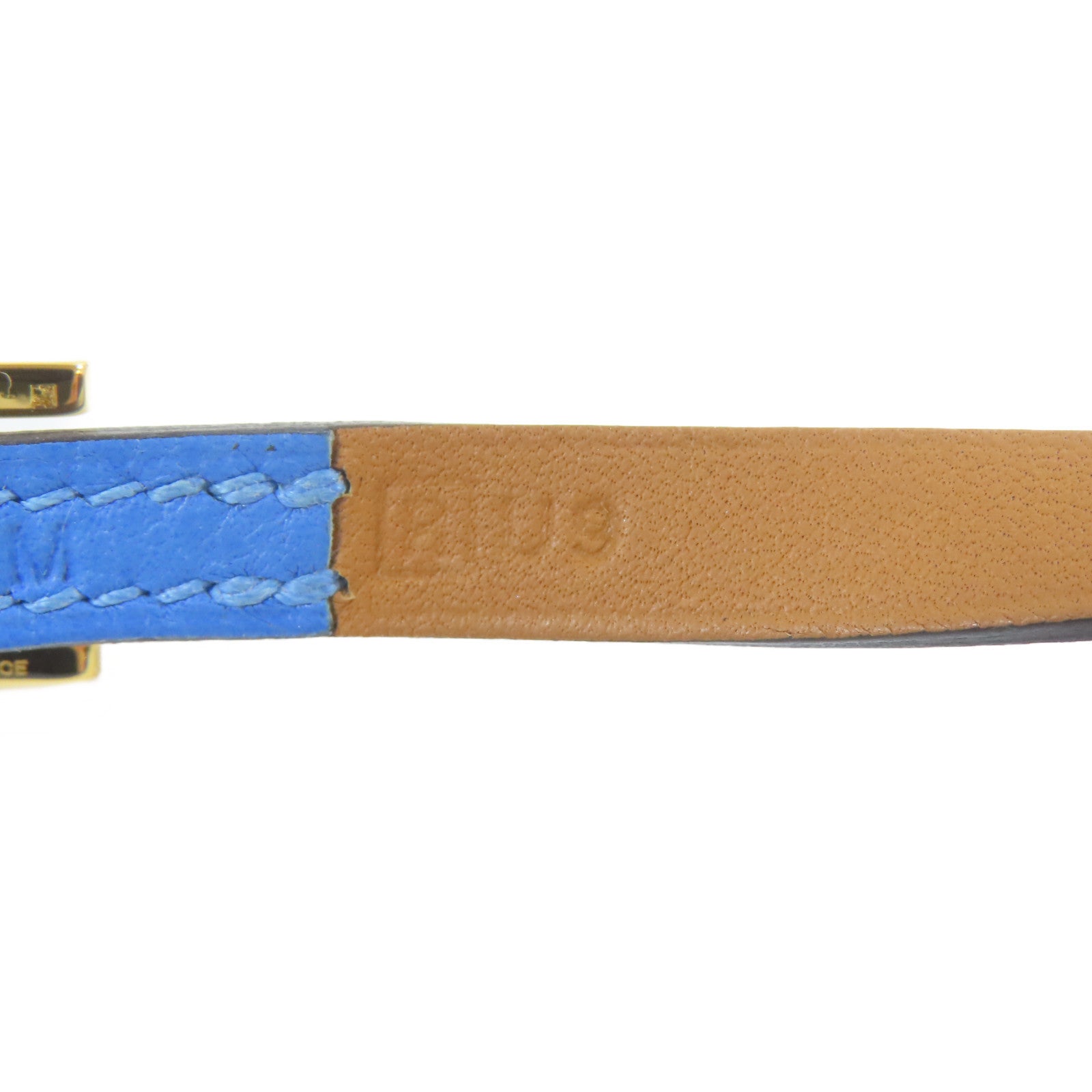 HERMES 皮革Bangle金扣手鐲藍色#21.5cm