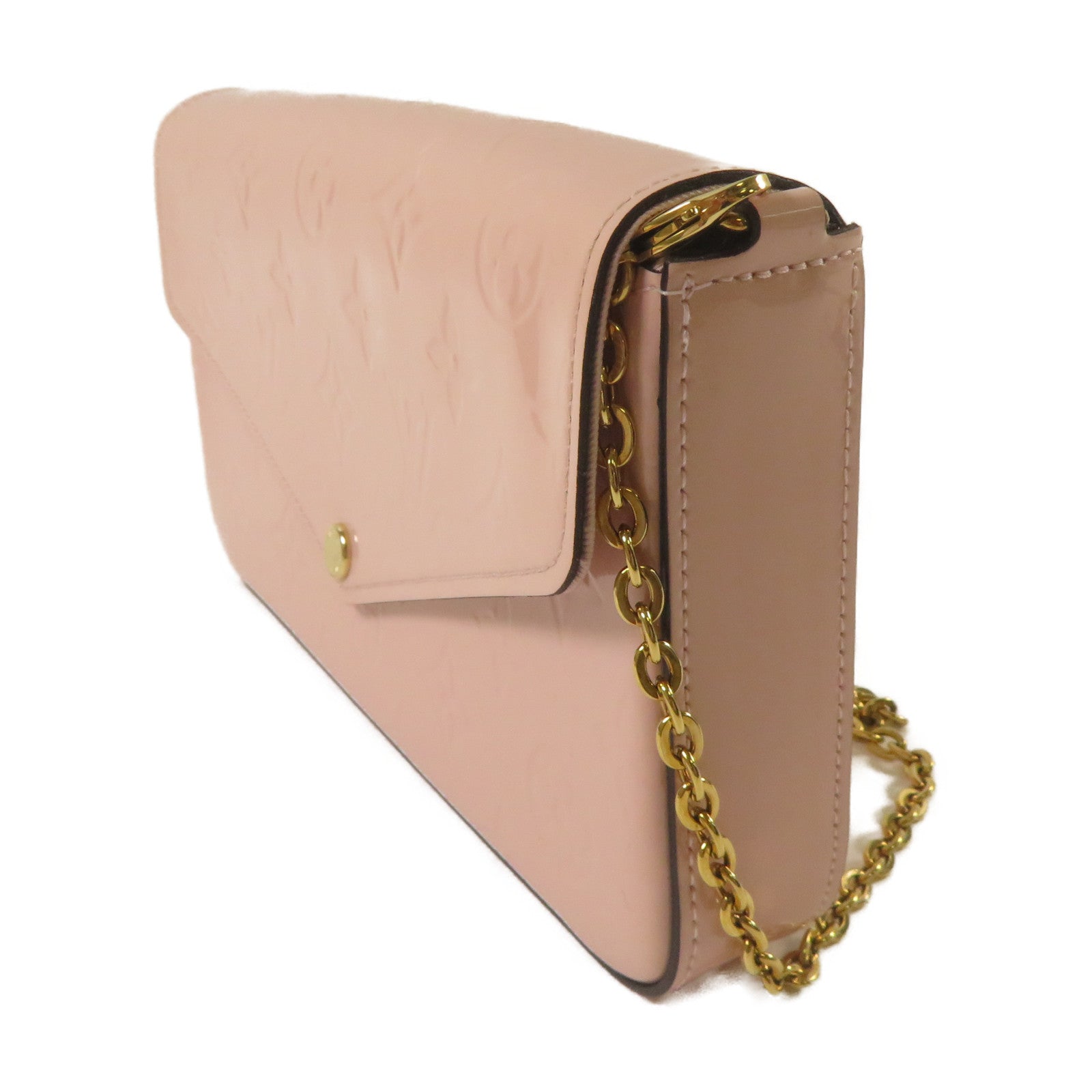 LOUIS VUITTON 【激減優惠】Monogram Vernis Pochette Felicie金扣鏈帶肩背袋粉紅色