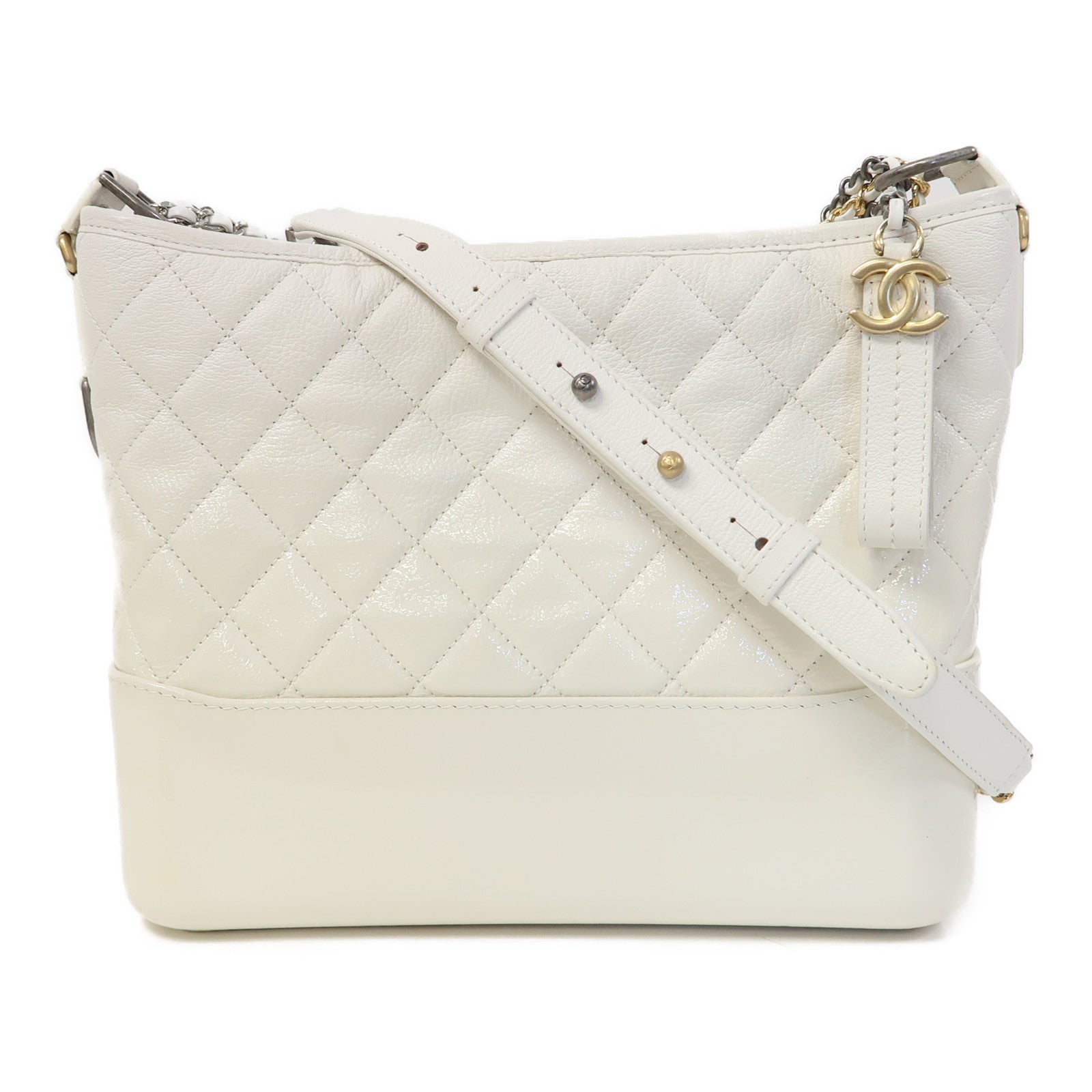 CHANEL 【激減優惠】菱格牛皮皮革Gabrielle鏈帶肩背袋白色