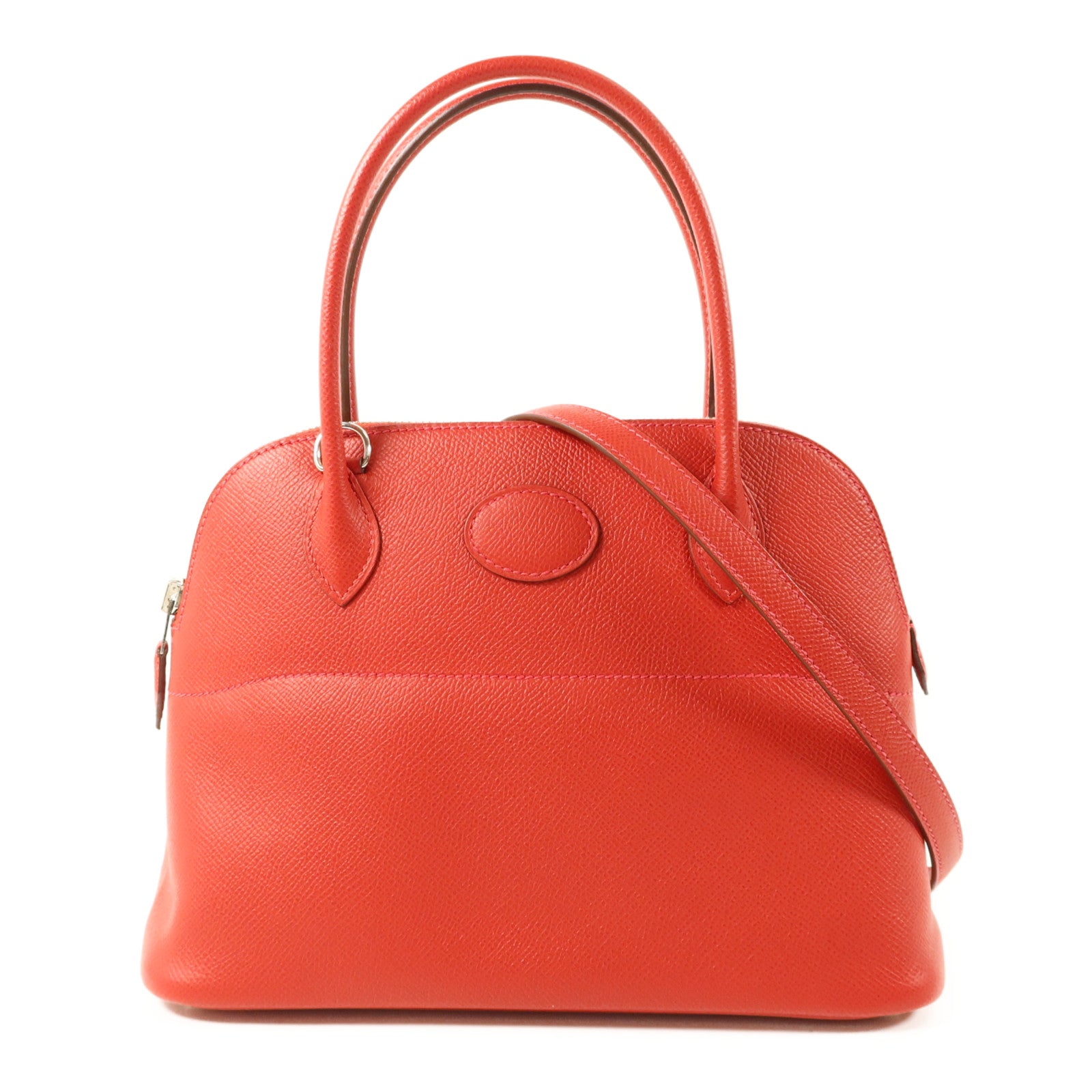 HERMES Epsom皮革Bolide 27銀扣手挽肩背兩用袋Rouge Casaque
