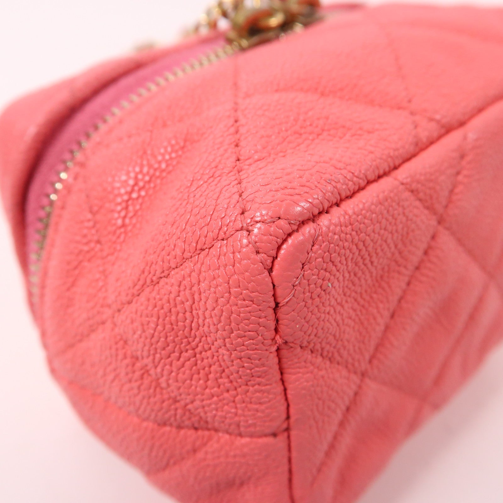 CHANEL 菱格Caviar皮革2Way Shoulder金扣手挽肩背兩用袋粉紅色