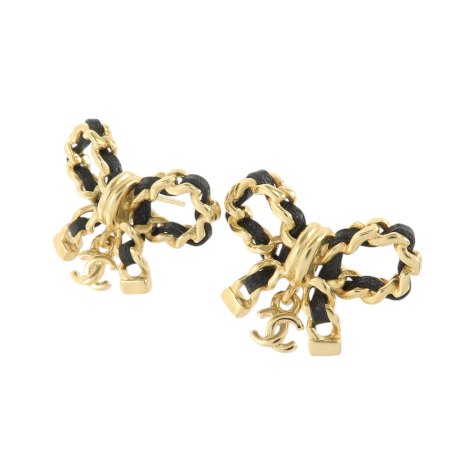 CHANEL 金屬/皮革Bow Earrings耳環