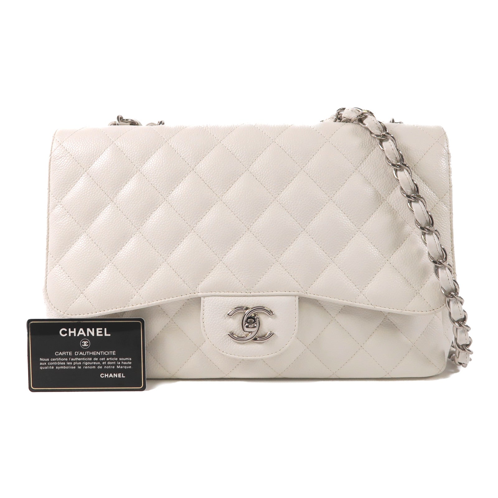 CHANEL 牛皮皮革Large Classic銀扣鏈帶肩背袋