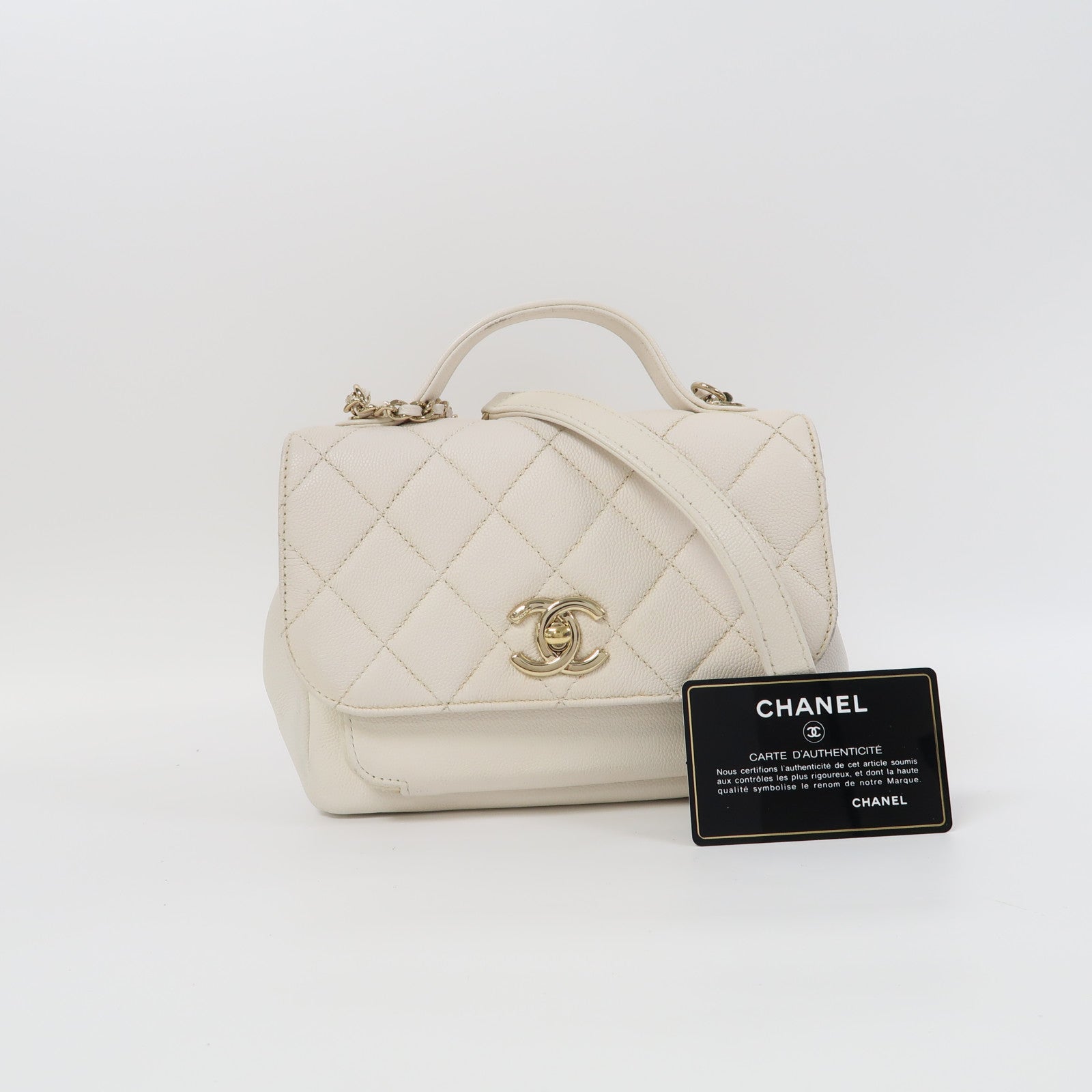 CHANEL 菱格牛皮皮革Shoulder Bag金扣鏈帶肩背袋白色