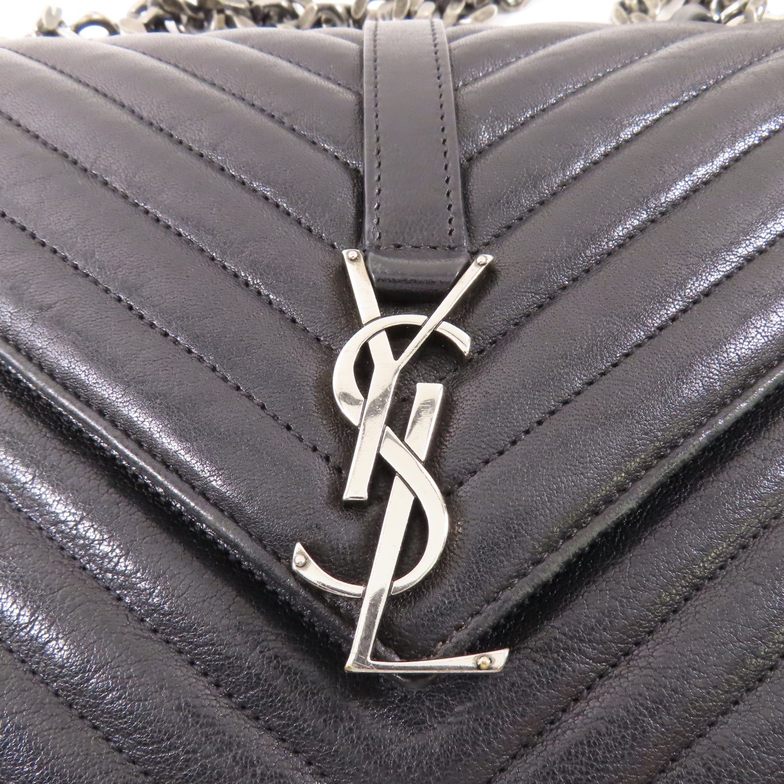 SAINT LAURENT 牛皮皮革Chain 2 Way Bag銀扣鏈帶手挽肩背兩用袋