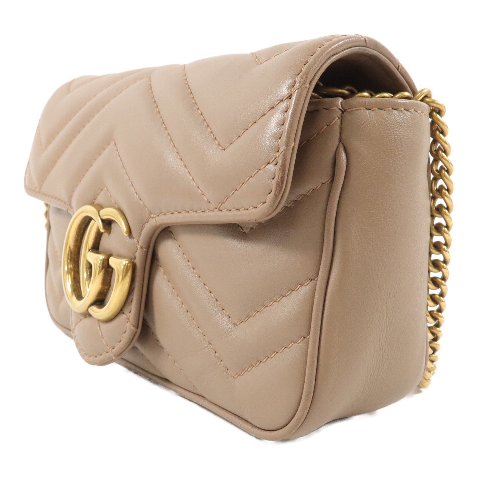 GUCCI 牛皮皮革GG Marmont Super Mini鏈帶肩背袋