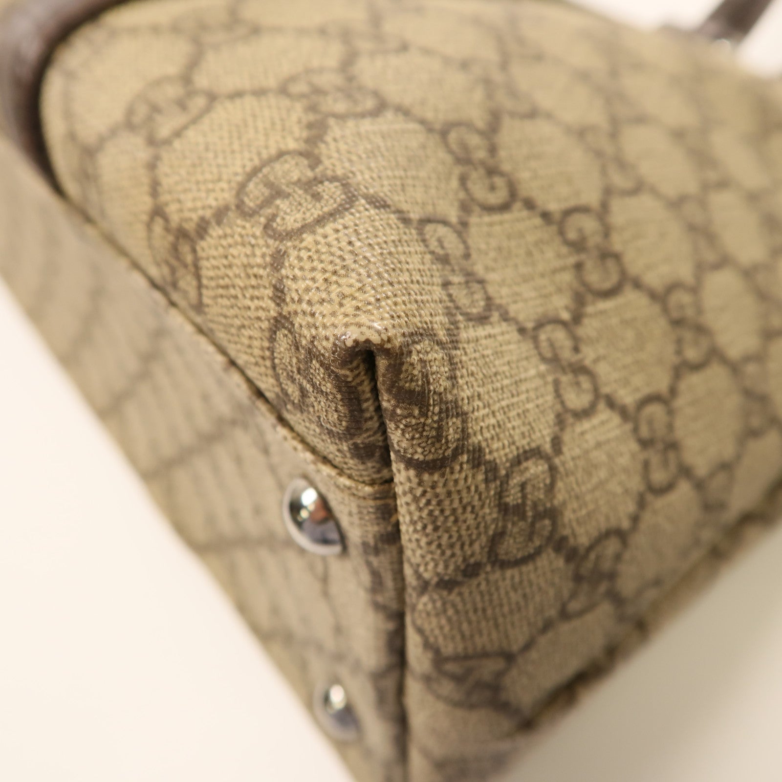 GUCCI 塗層帆布GG Plus Tote Bag銀扣手挽袋米色