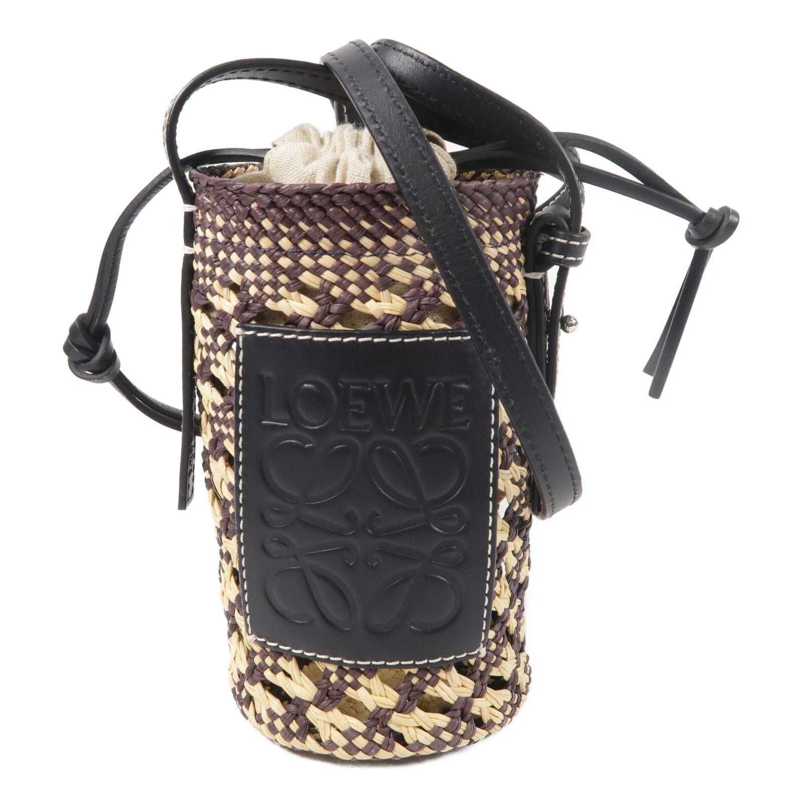 LOEWE Raffia/牛皮皮革Cylinder Pocket肩背袋