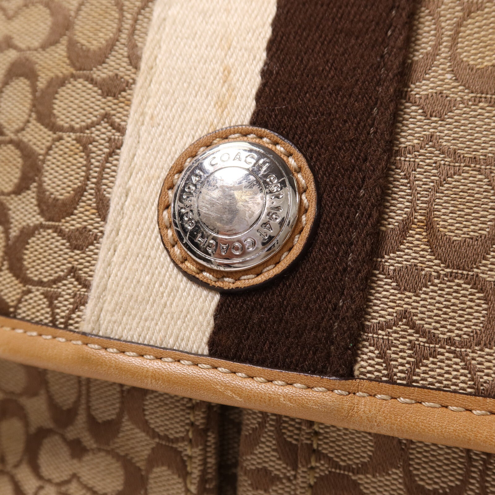 COACH 帆布Shoulder Bag銀扣肩背袋