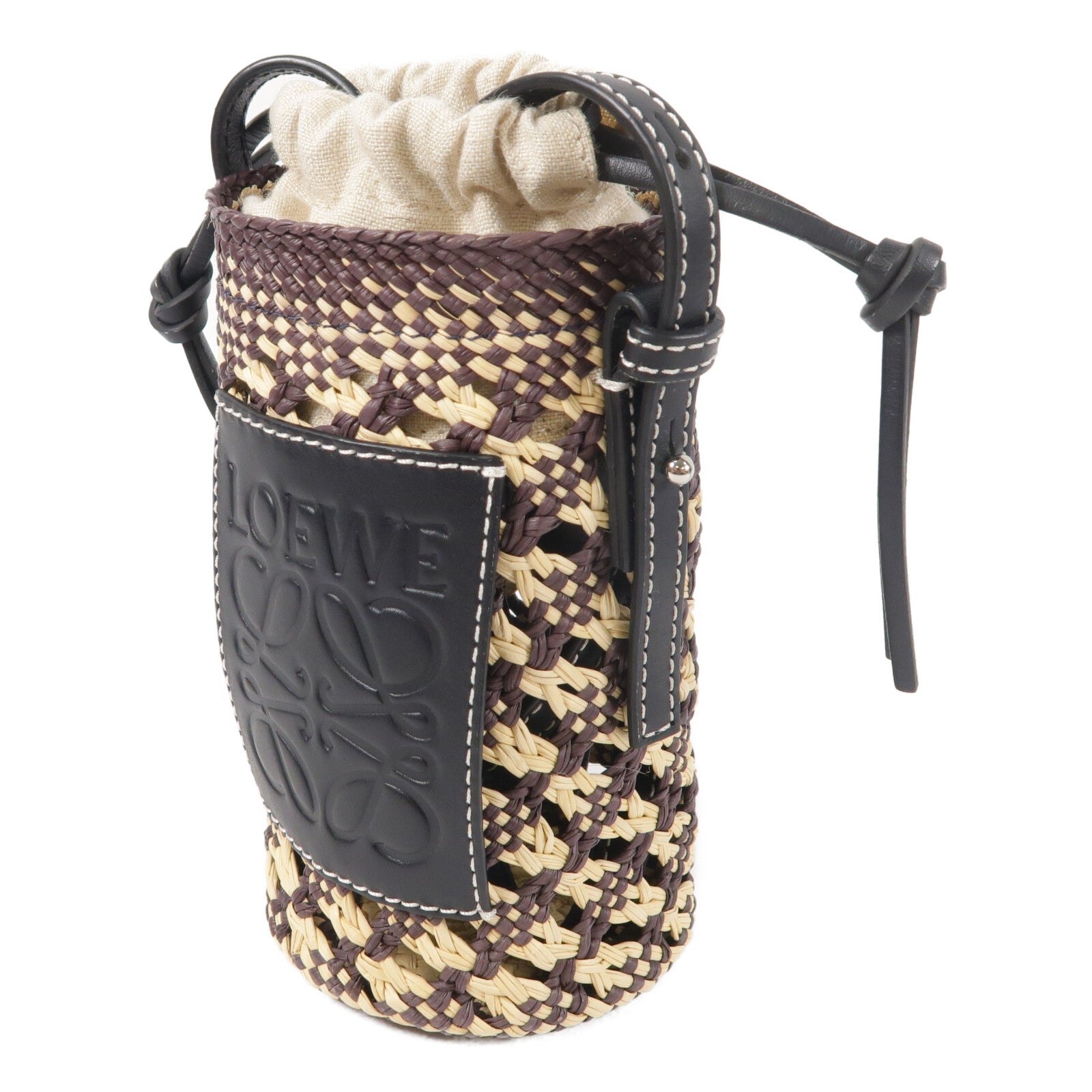LOEWE Raffia/牛皮皮革Cylinder Pocket肩背袋