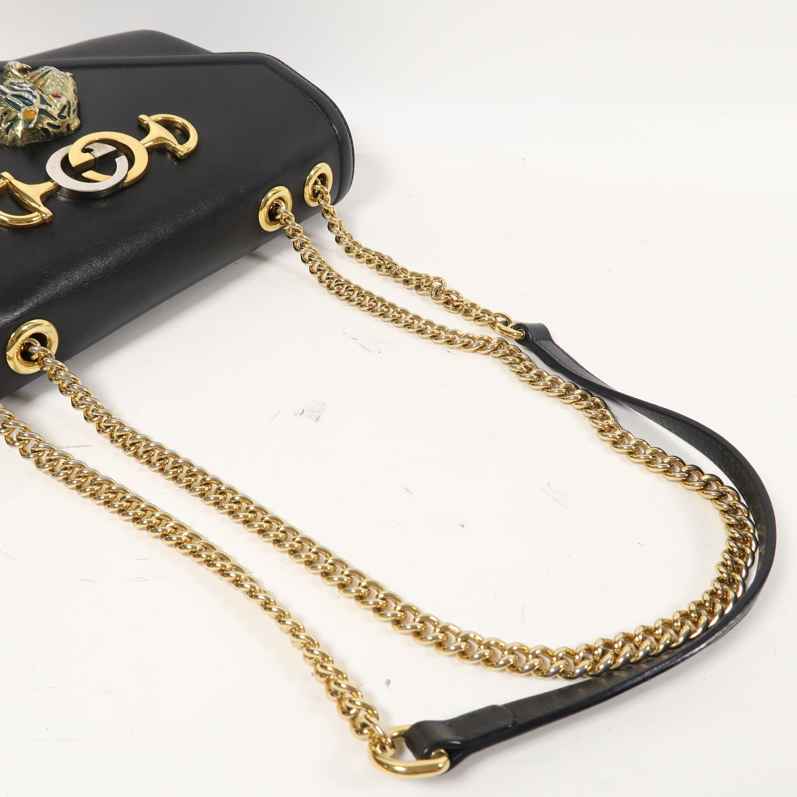 GUCCI 牛皮皮革Shoulder Bag金扣鏈帶肩背袋黑色