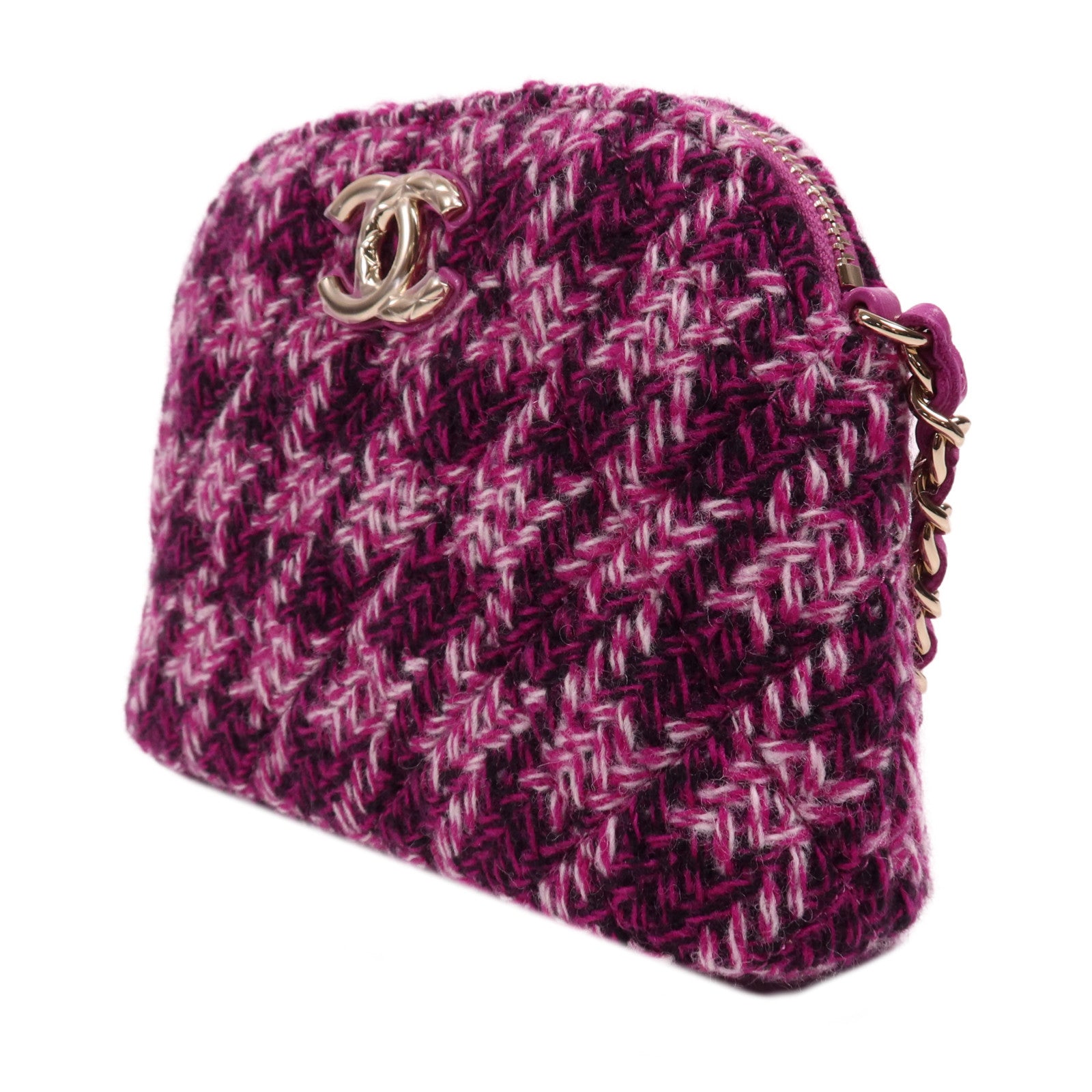 CHANEL 斜紋軟呢Mini Chain Bag金扣鏈帶肩背袋