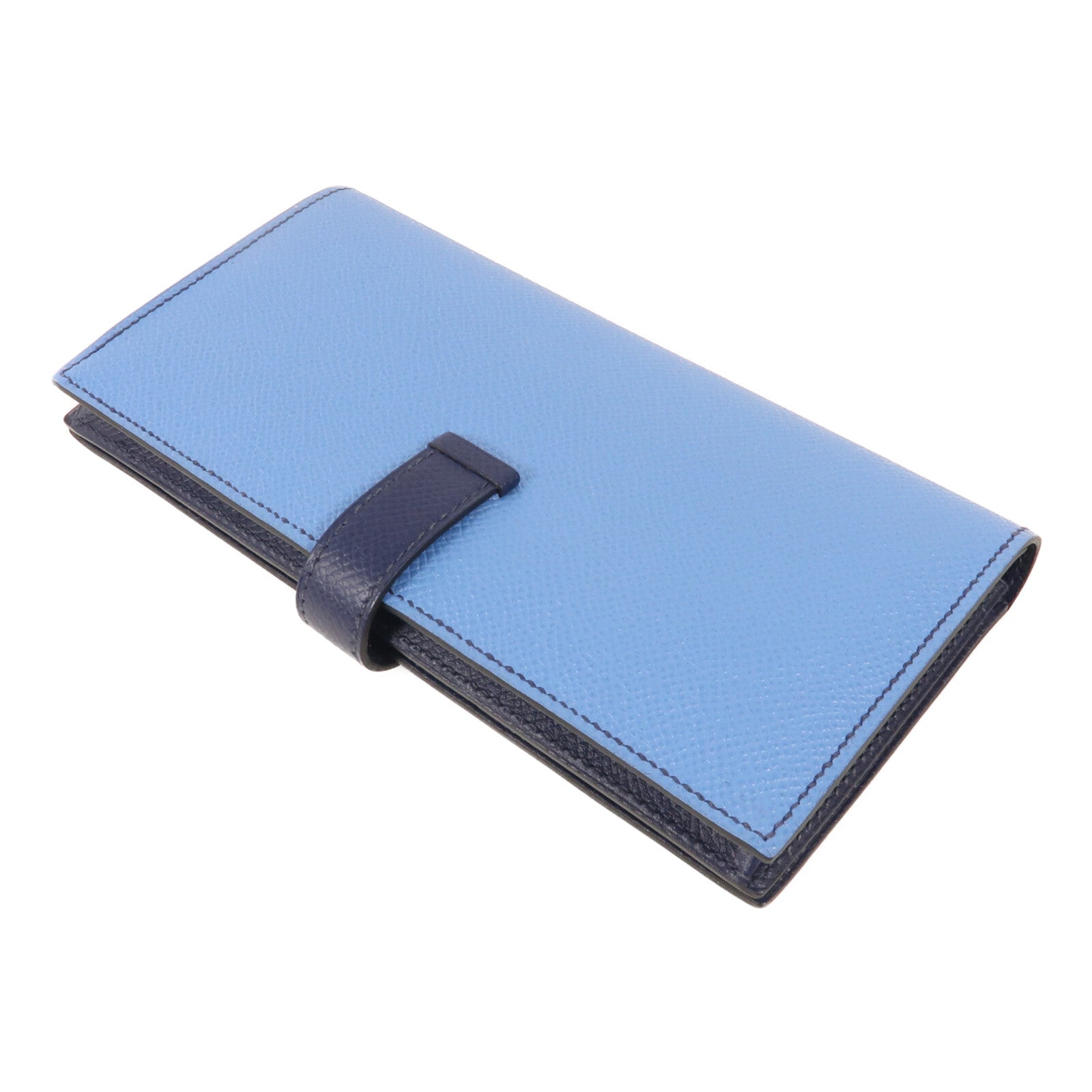 HERMES Epsom皮革Bearn W Snap Wallet銀扣長錢包Bleu Azur/Bleu Saphir