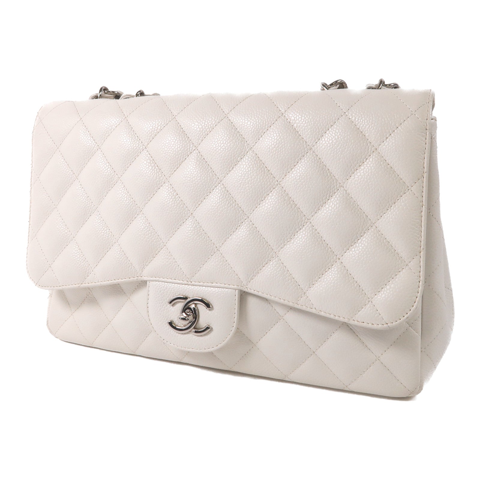 CHANEL 牛皮皮革Large Classic銀扣鏈帶肩背袋