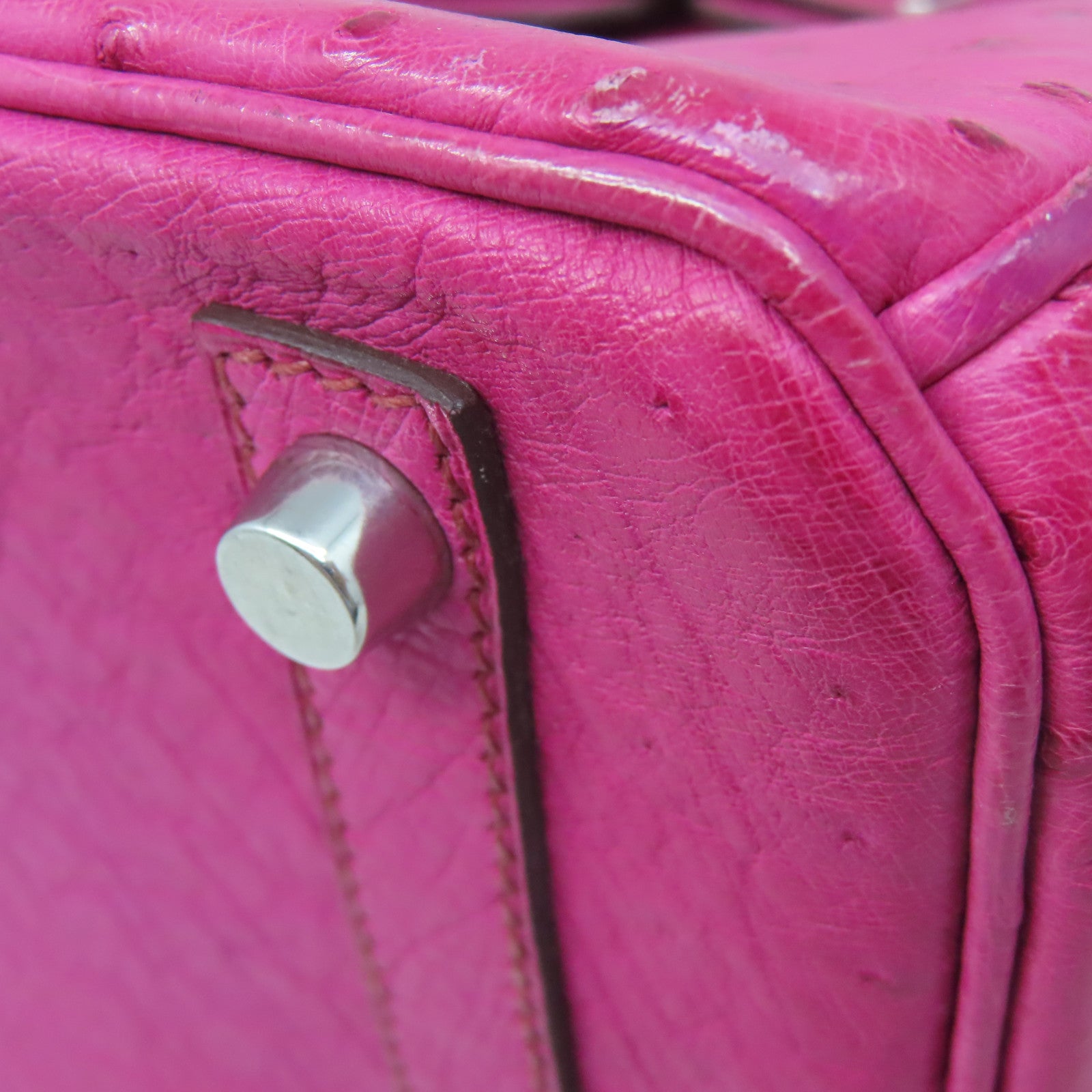 HERMES Ostrich Leather Birkin 30 Silver Buckle Hand Bag Pink