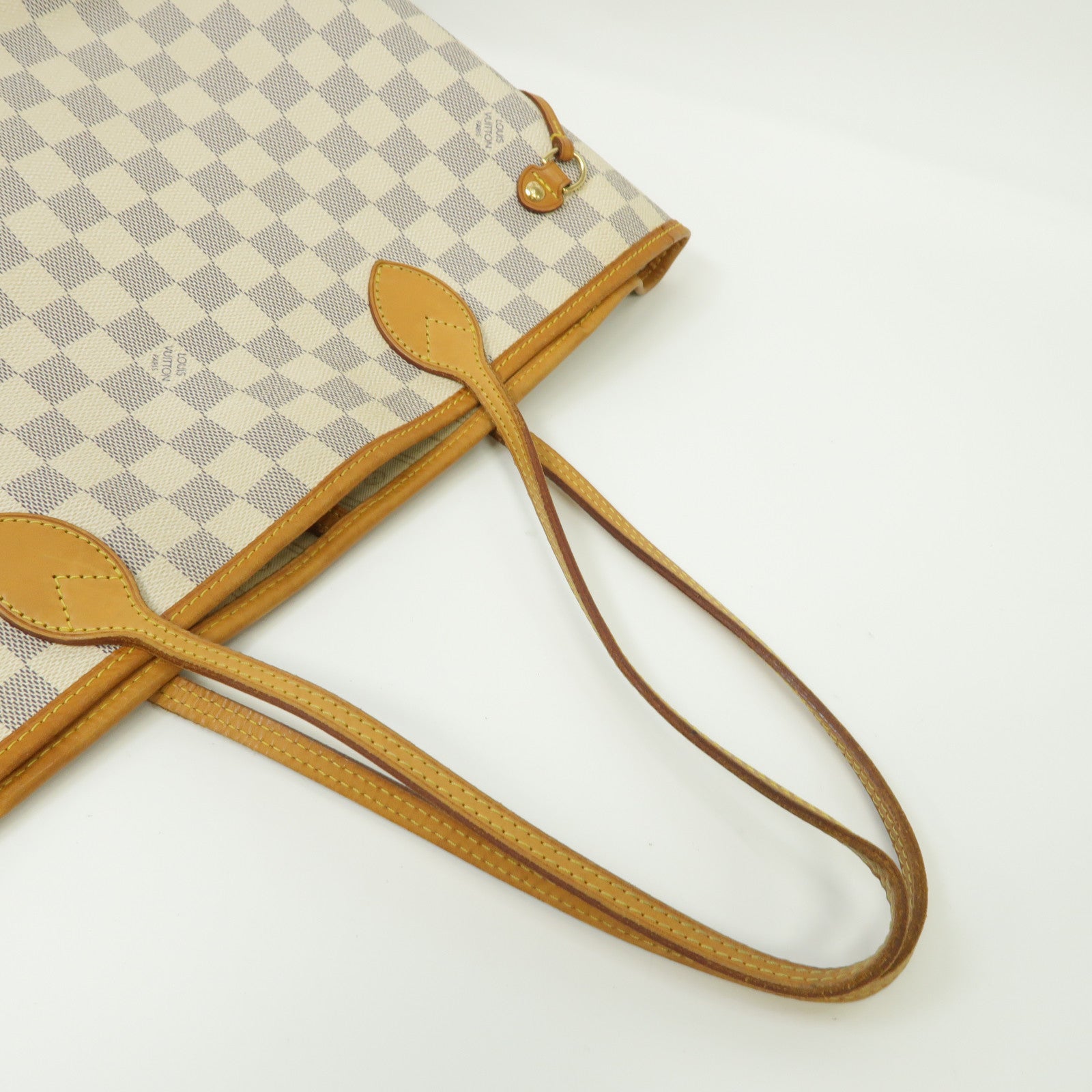 LOUIS VUITTON Damier Azur Neverfull MM金扣手挽袋白色