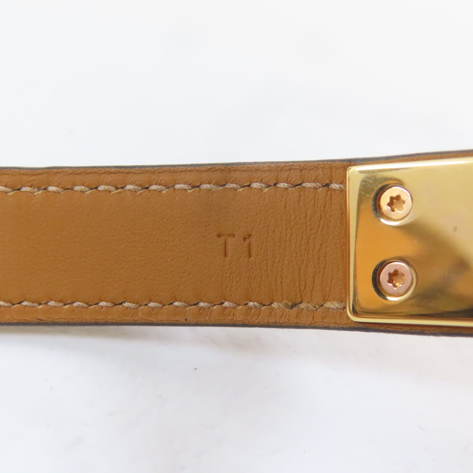 HERMES 【激減優惠】Swift皮革Drag Double Tour手鐲金色/黑色#13.5cm