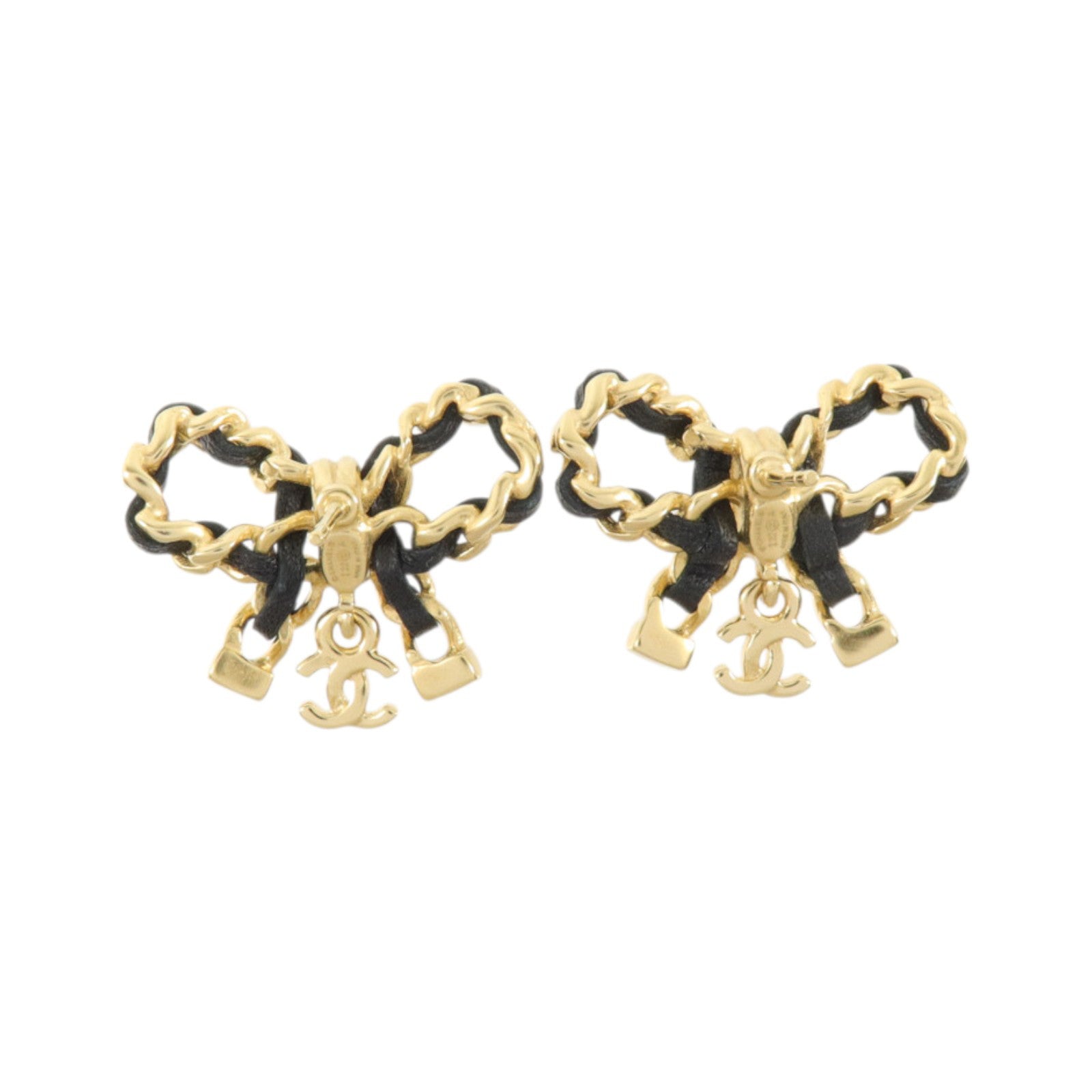 CHANEL 金屬/皮革Bow Earrings耳環
