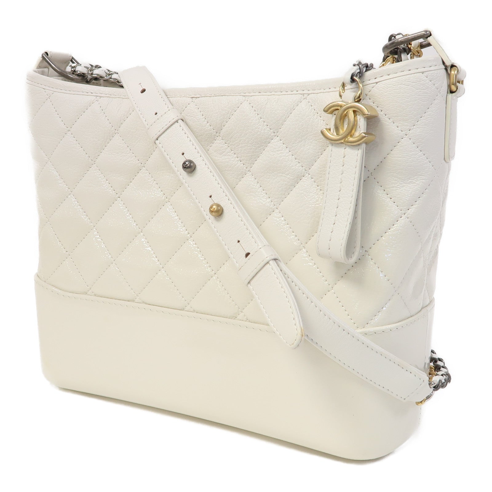 CHANEL 【激減優惠】菱格牛皮皮革Gabrielle鏈帶肩背袋白色