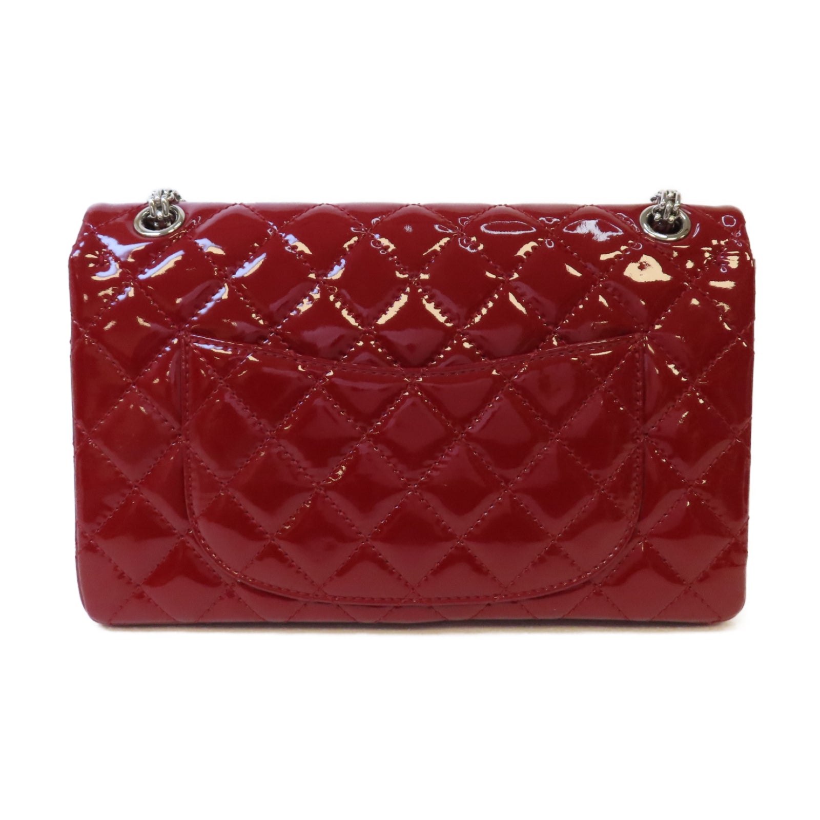 CHANEL 【激減優惠】菱格漆皮皮革2.55 Chain Shoulder銀扣鏈帶肩背袋紅色