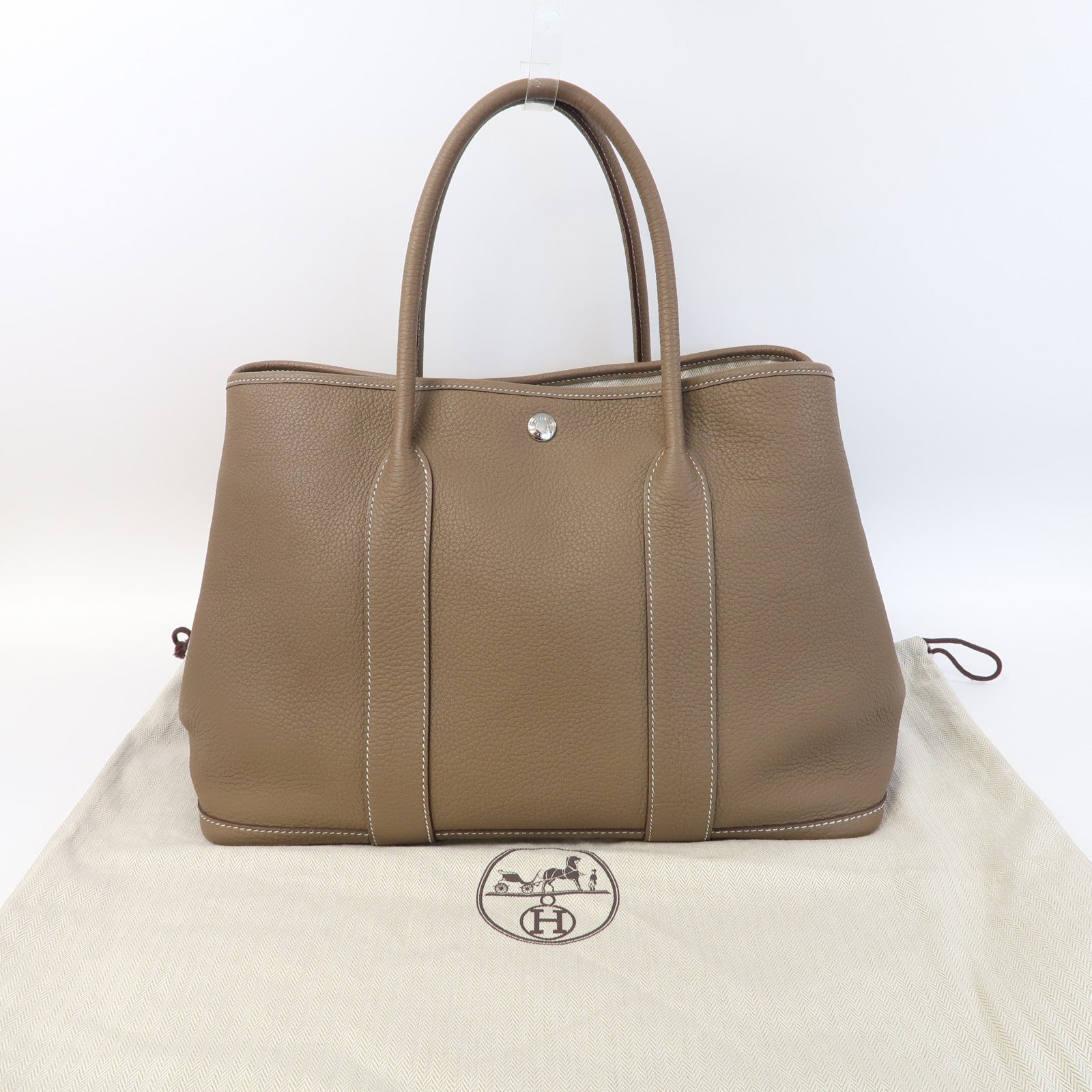 HERMES Clemence皮革GardenParty PM銀扣手挽袋Etoupe/大象灰色