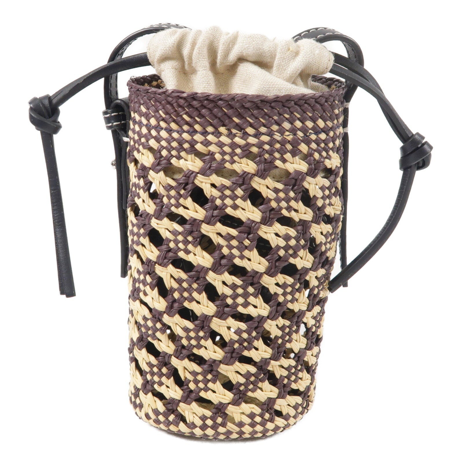 LOEWE Raffia/牛皮皮革Cylinder Pocket肩背袋