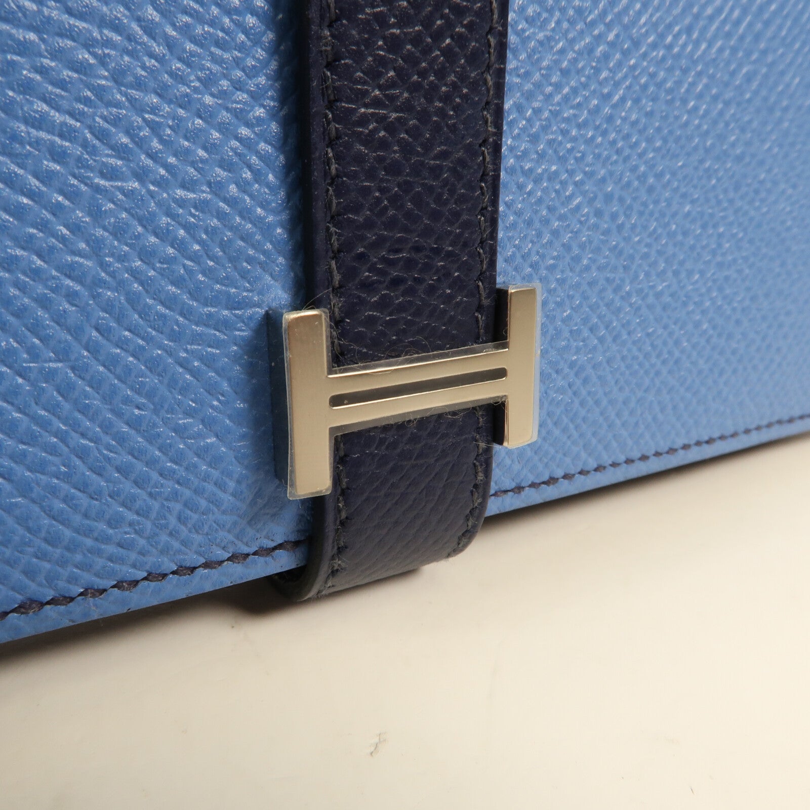 HERMES Epsom皮革Bearn W Snap Wallet銀扣長錢包Bleu Azur/Bleu Saphir