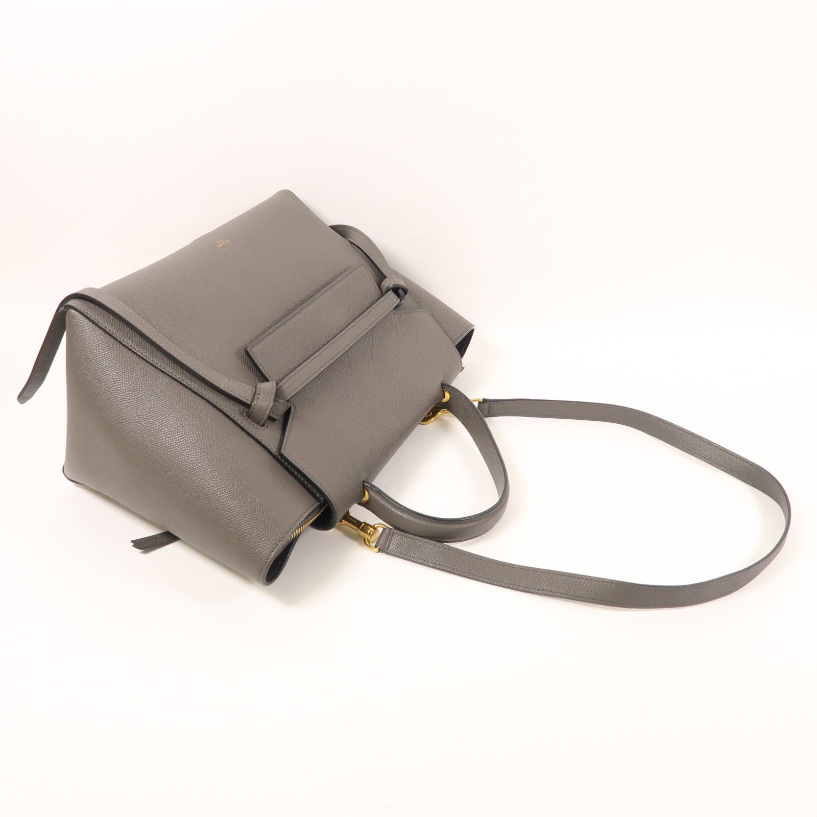 CELINE GHW Belt Bag 2 Way Shoulder Bag Handbag FAT1221 Calfskin Leather Gray