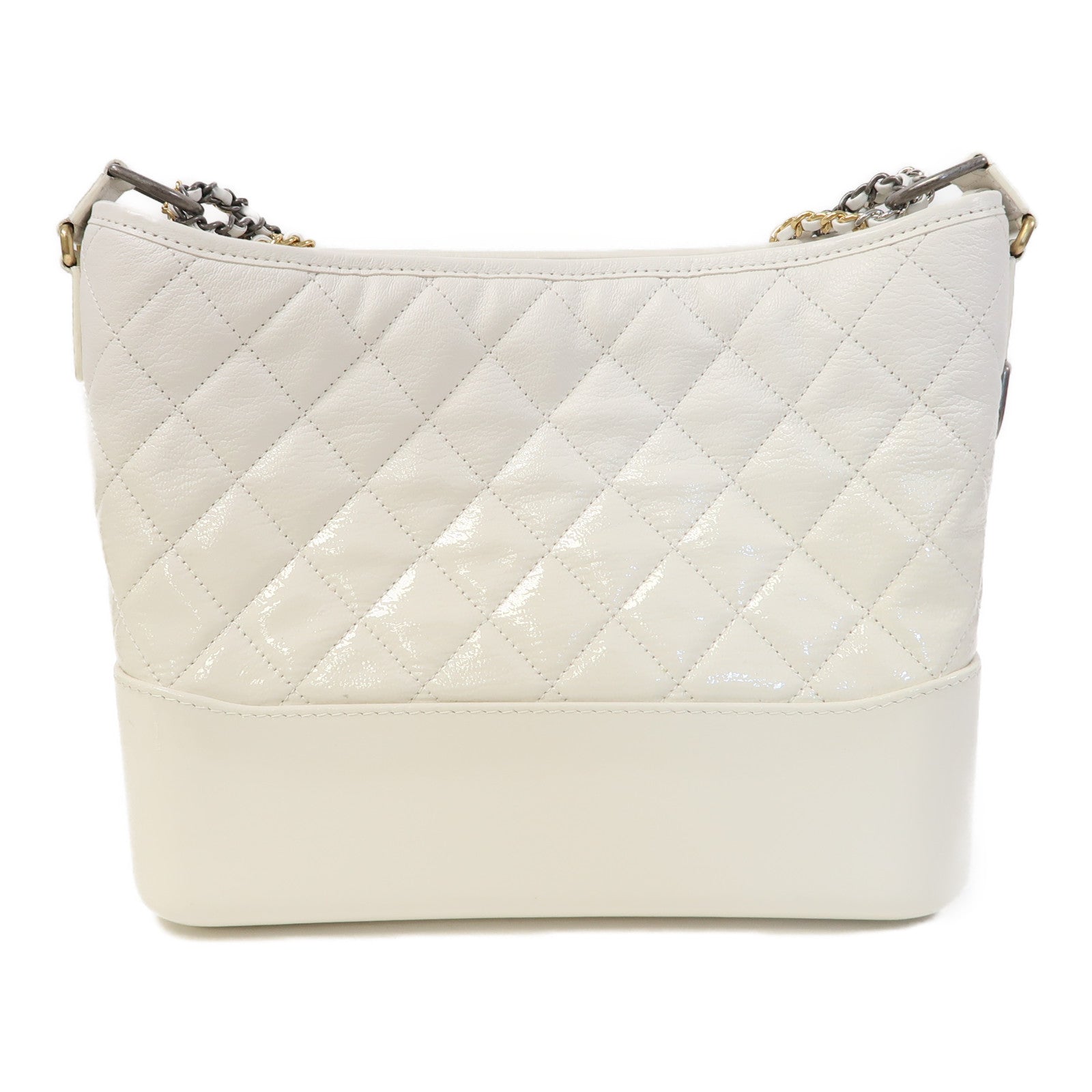 CHANEL 【激減優惠】菱格牛皮皮革Gabrielle鏈帶肩背袋白色