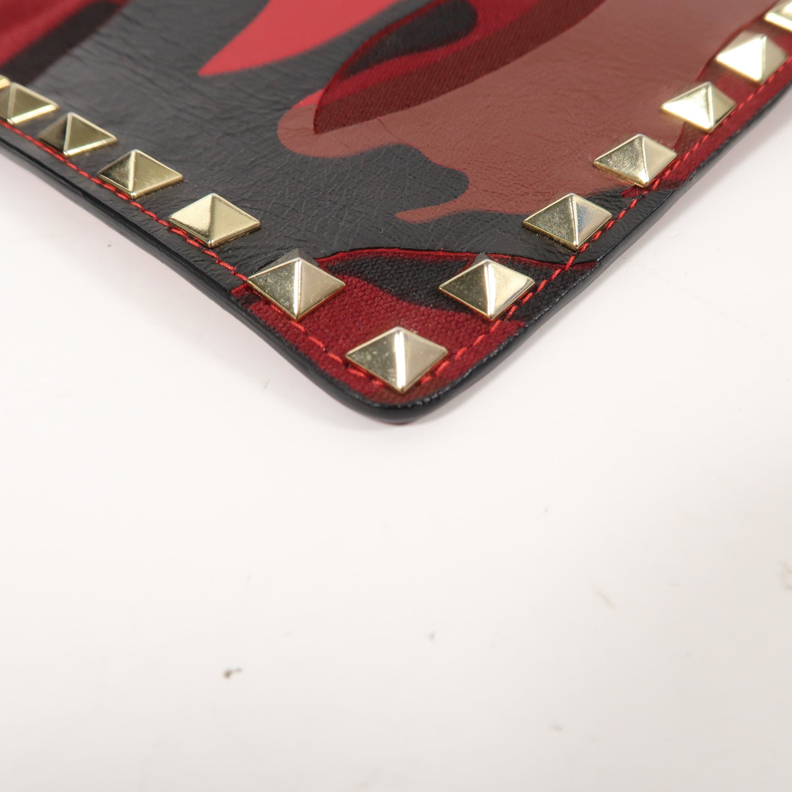 Valentino 牛皮皮革/帆布Clutch金扣手拿包紅色