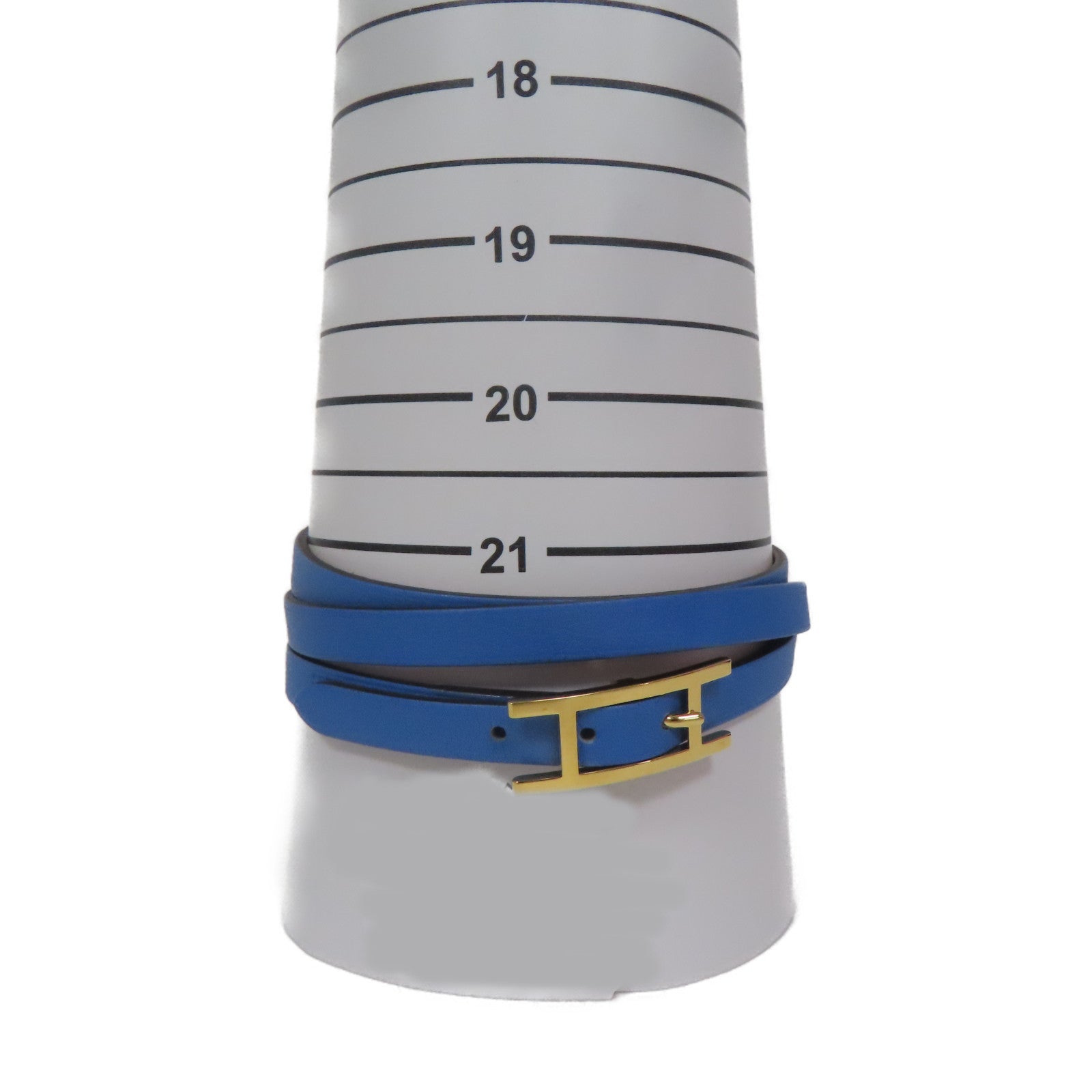 HERMES 皮革Bangle金扣手鐲藍色#21.5cm