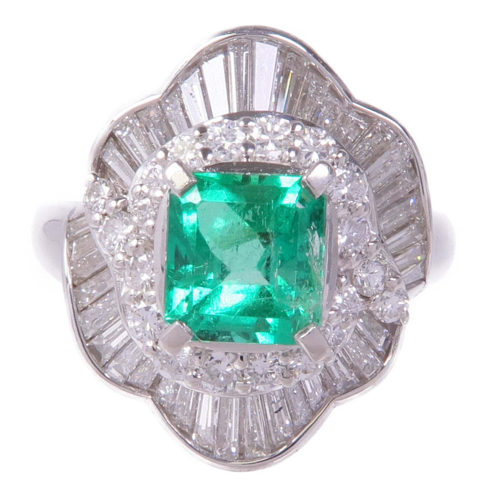 JEWELRY PT900鉑金Emerald Diamond Ring綠寶石/鑽石戒指US#6