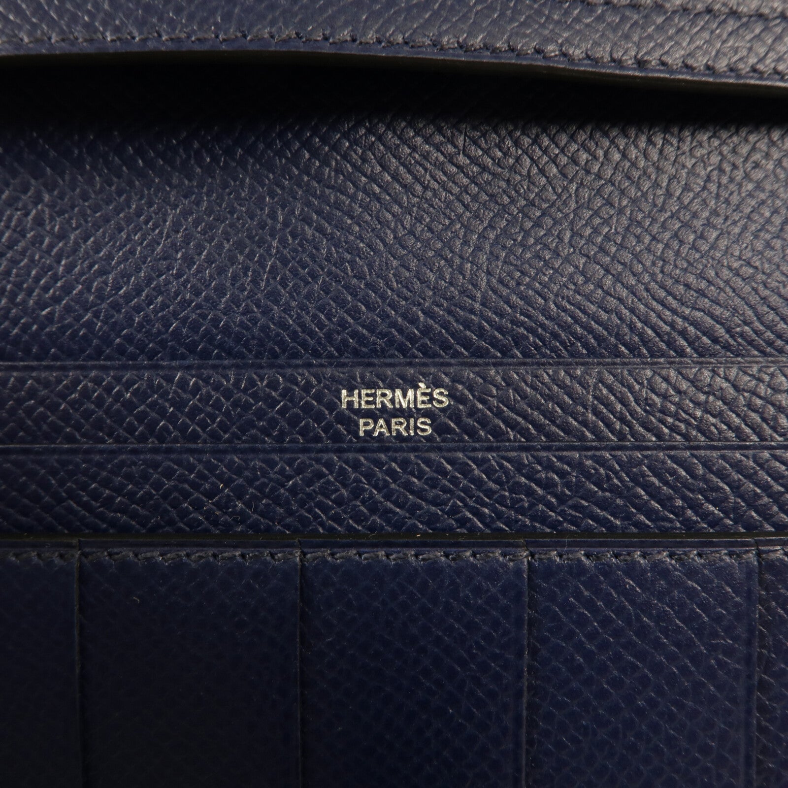 HERMES Epsom皮革Bearn W Snap Wallet銀扣長錢包Bleu Azur/Bleu Saphir
