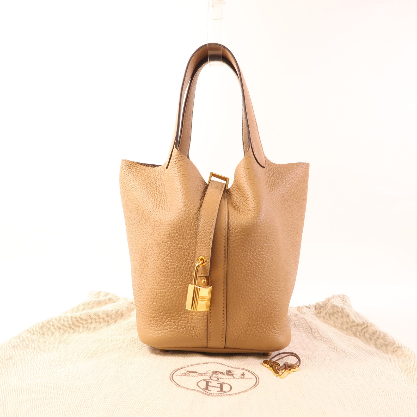 HERMES Clemence皮革Picotin PM金扣手挽袋Chai