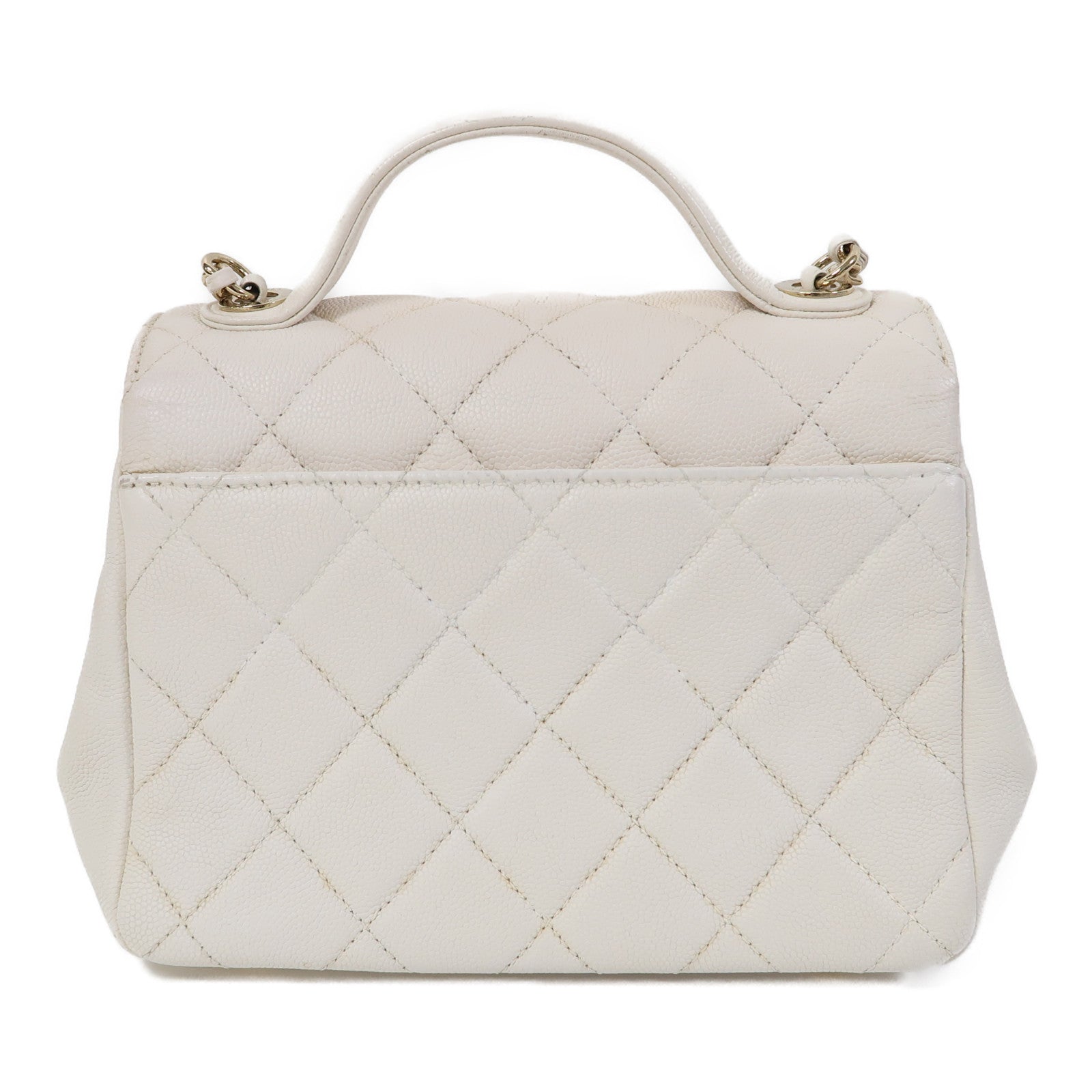 CHANEL 菱格牛皮皮革Shoulder Bag金扣鏈帶肩背袋白色