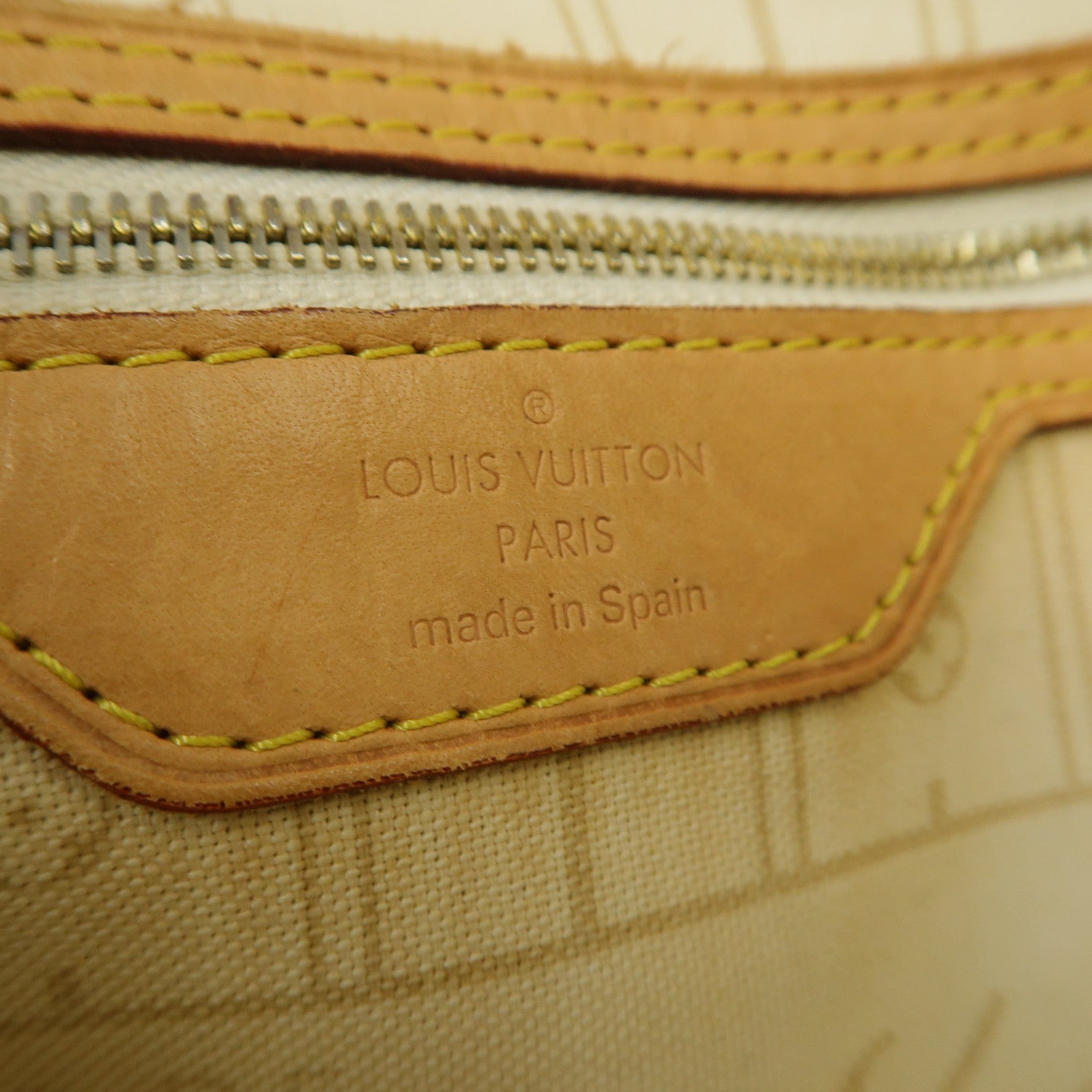 LOUIS VUITTON Damier Azur Neverfull MM金扣手挽袋白色