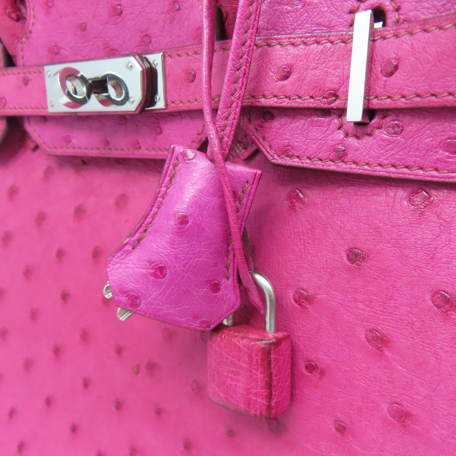 HERMES Ostrich Leather Birkin 30 Silver Buckle Hand Bag Pink