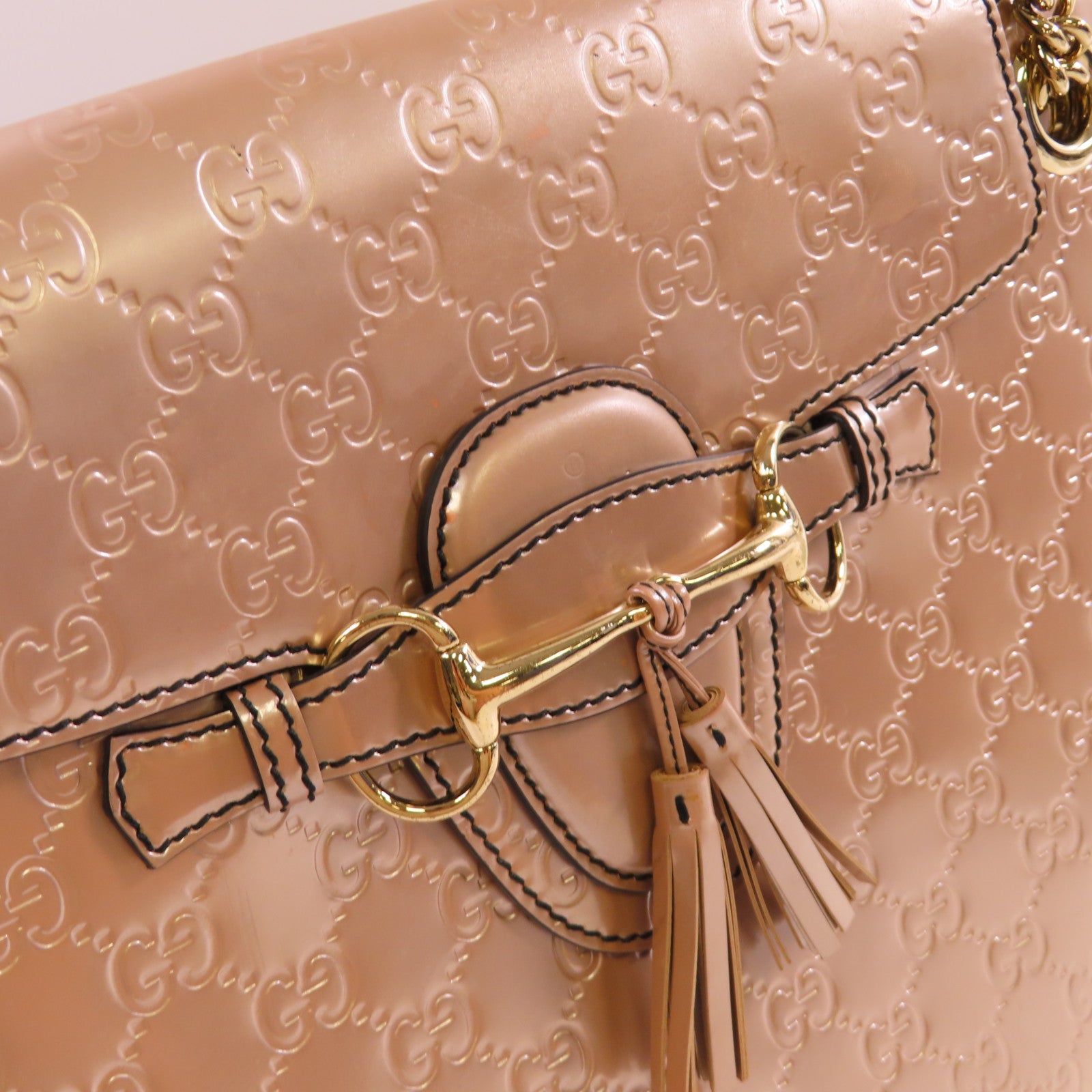 GUCCI 【激減優惠】漆皮皮革Guccissima Emily Chain Shoulder Bag金扣鏈帶肩背袋閃亮粉紅色