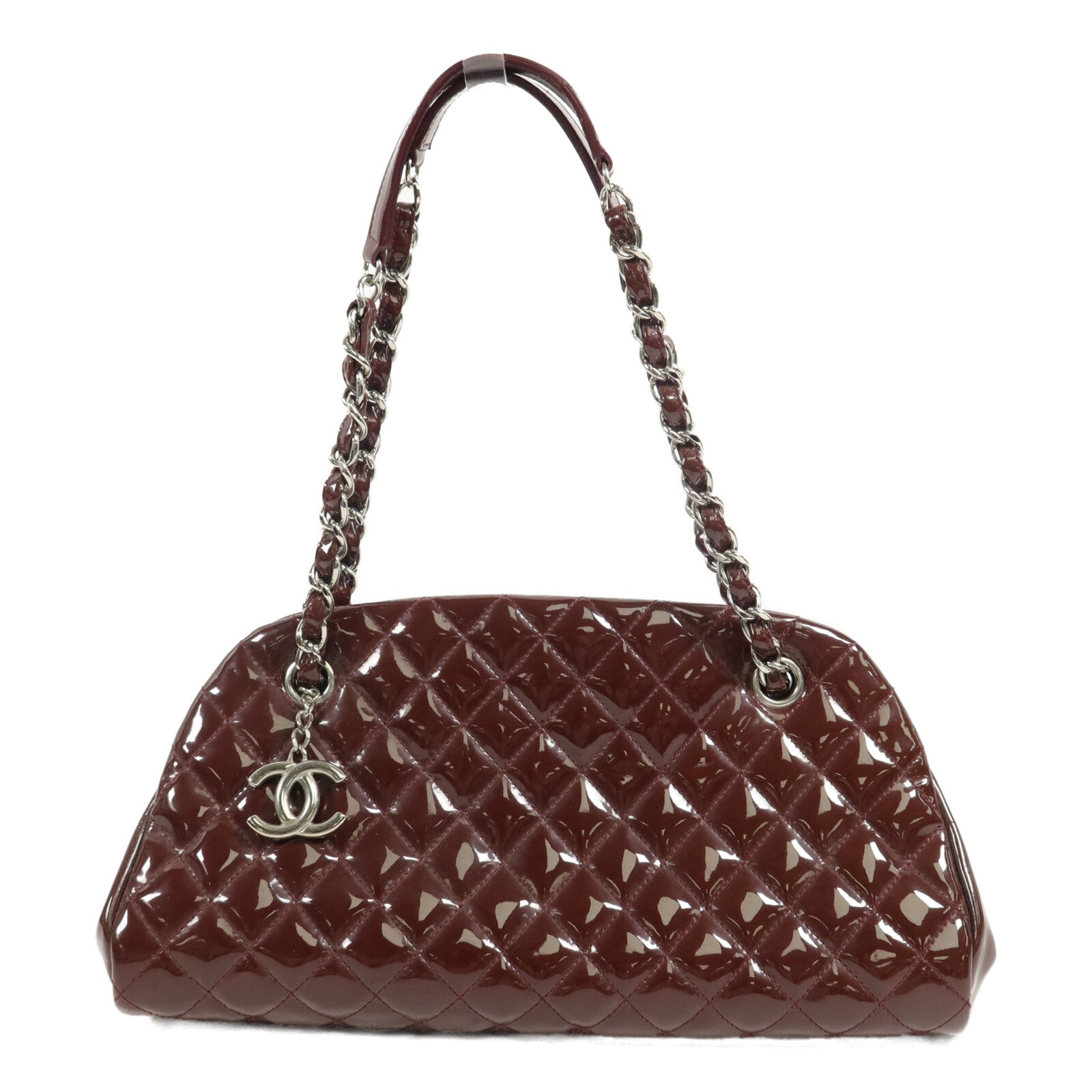 CHANEL 漆皮皮革Mademoiselle Bowling Bag鏈帶肩背袋