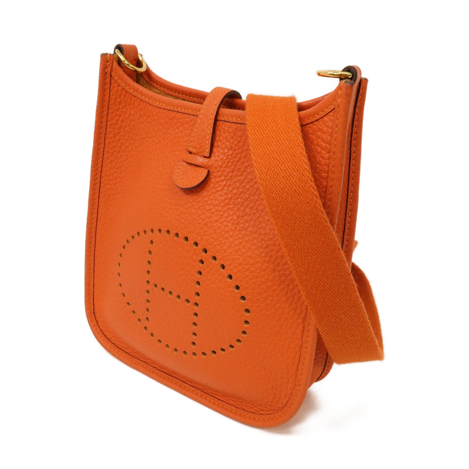 HERMES 【激減優惠】Clemence皮革Evelyne TPM Shoulder Bag金扣肩背袋火焰橘