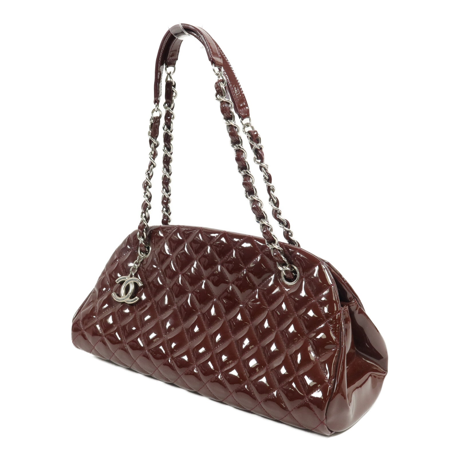 CHANEL 漆皮皮革Mademoiselle Bowling Bag鏈帶肩背袋