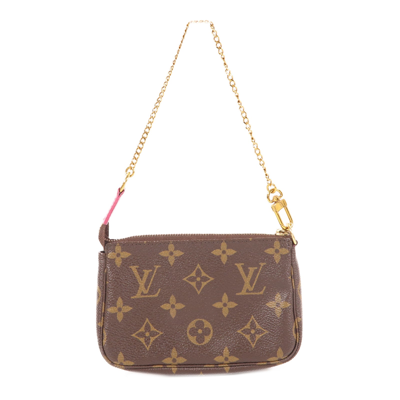 LOUIS VUITTON Monogram Mini Pochette Accessoires金扣手挽袋棕色/彩色