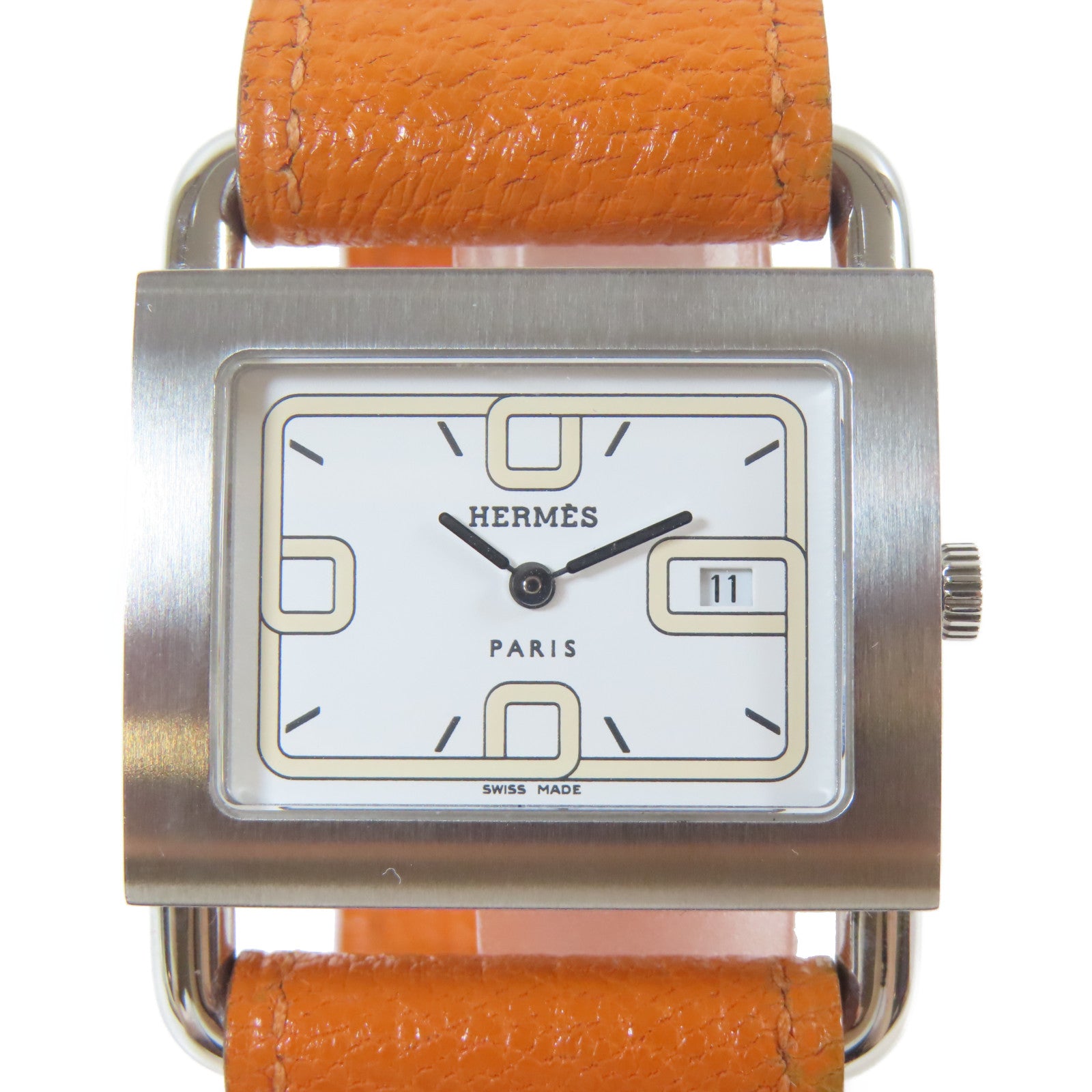HERMES Watch不鏽鋼/皮革手錶石英機芯白色#15.25cm
