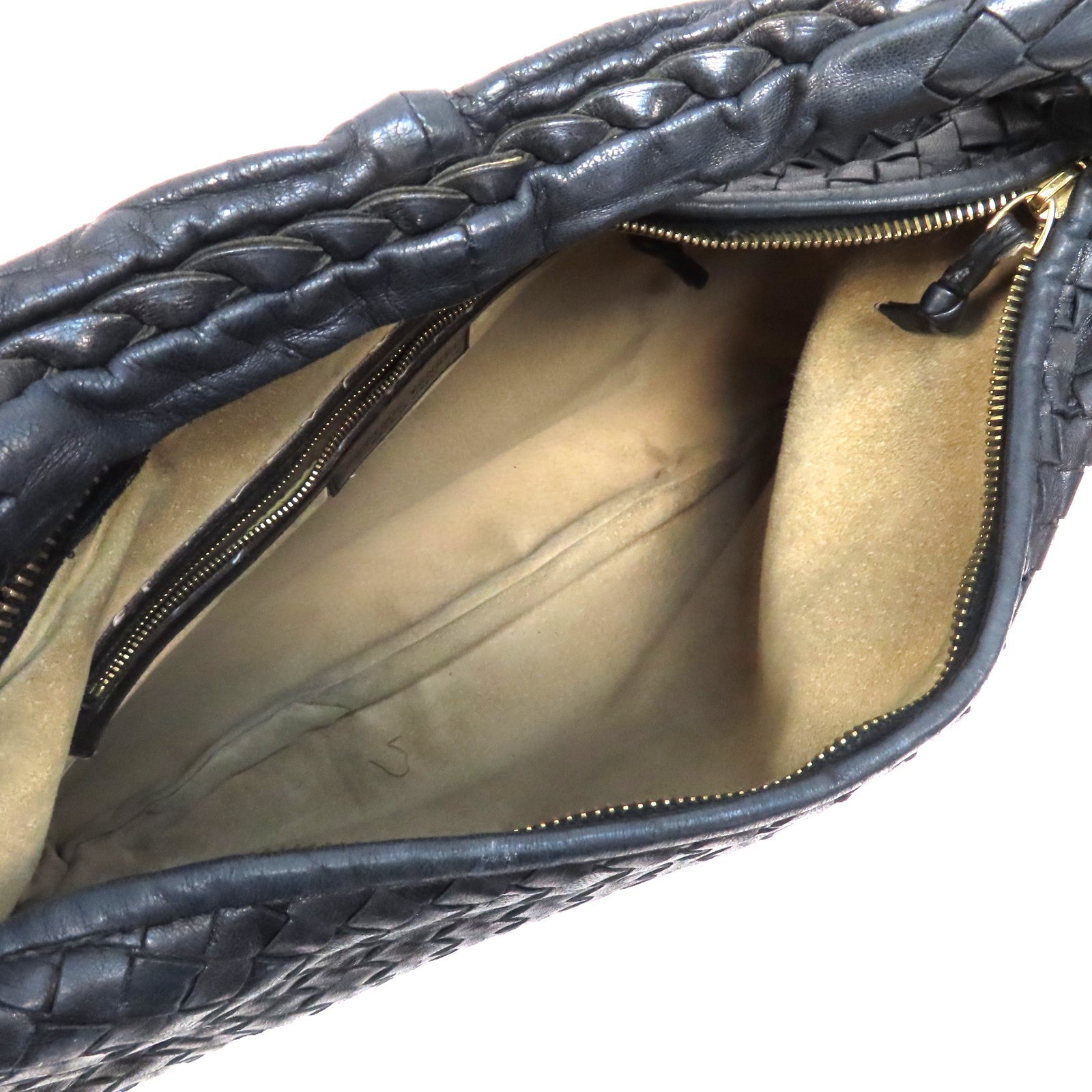 BOTTEGA VENETA 織紋牛皮皮革Hobo Bag金扣肩背袋黑色