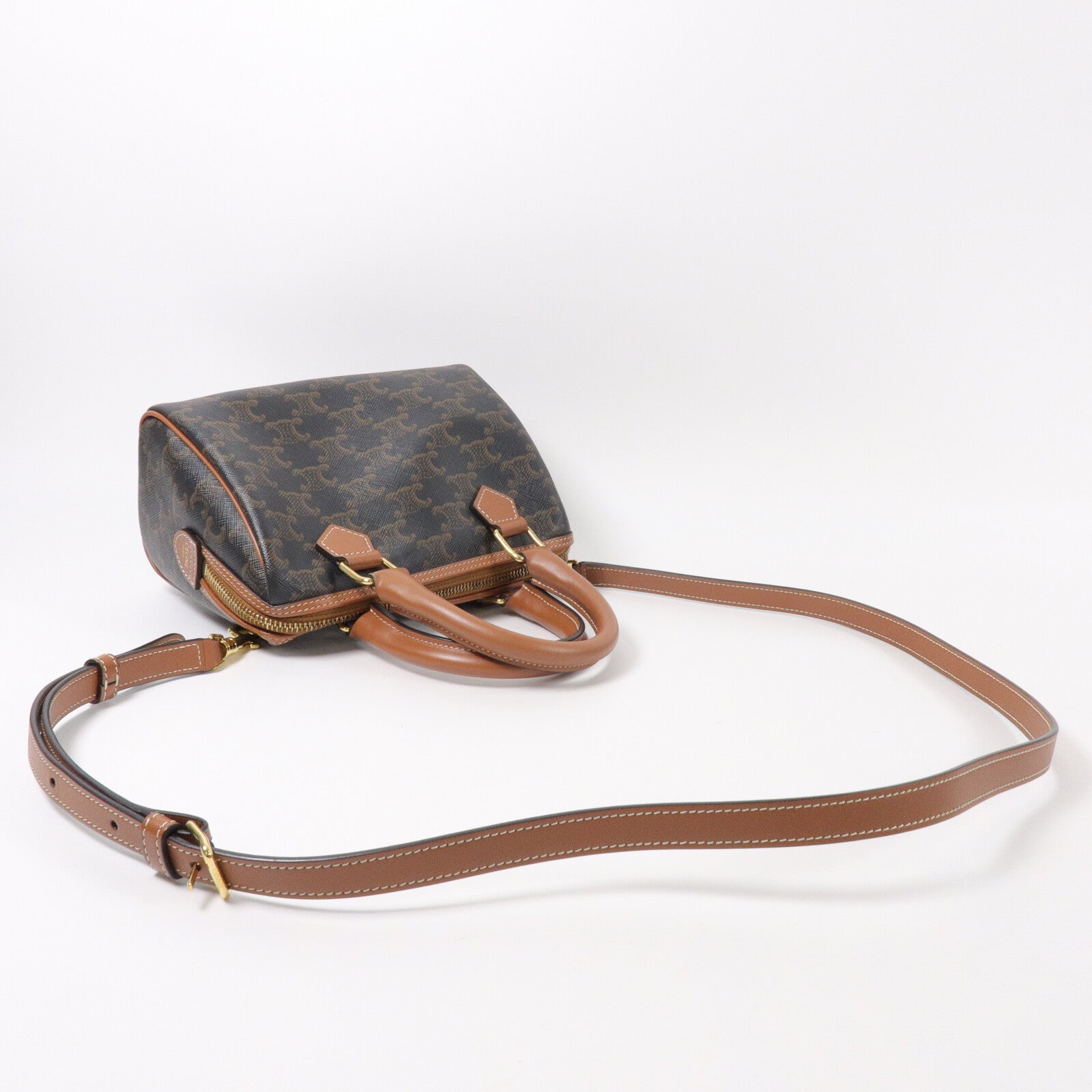 CELINE 塗層帆布Mini Boston In Triomphe手挽肩背兩用袋