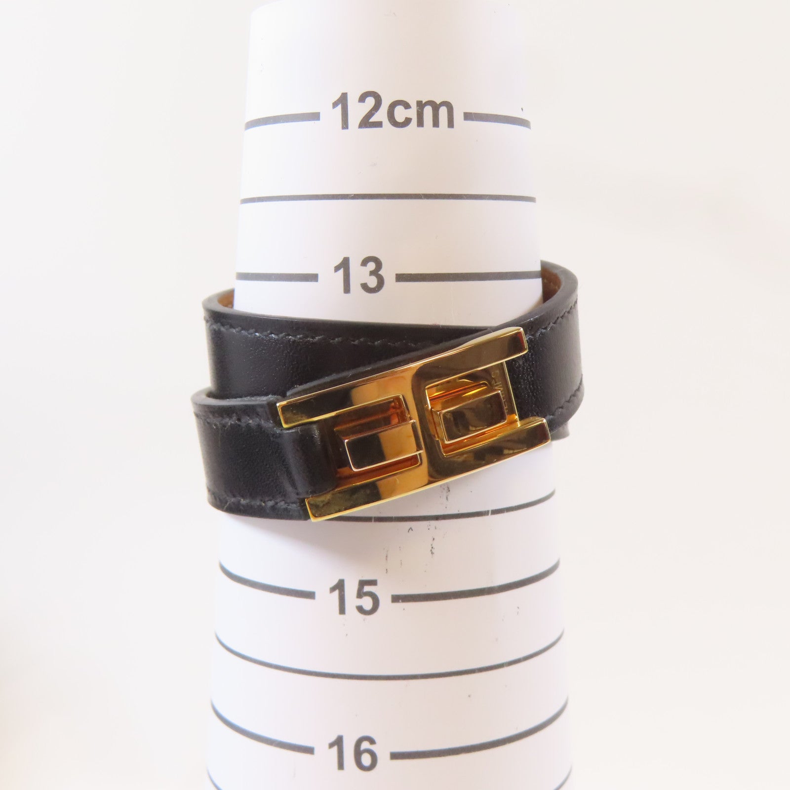 HERMES 【激減優惠】Swift皮革Drag Double Tour手鐲金色/黑色#13.5cm