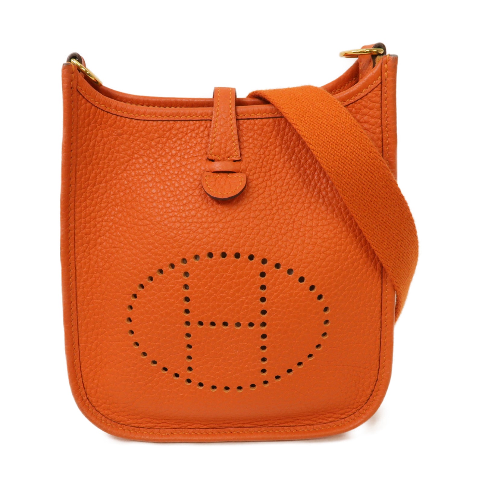 HERMES 【激減優惠】Clemence皮革Evelyne TPM Shoulder Bag金扣肩背袋火焰橘