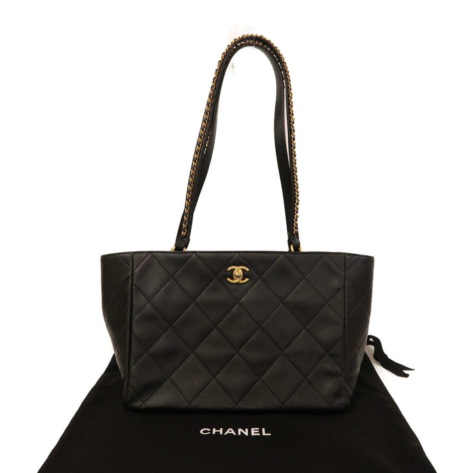 CHANEL 【激減優惠】菱格牛皮皮革Shoulder Tote金扣肩背手挽袋黑色