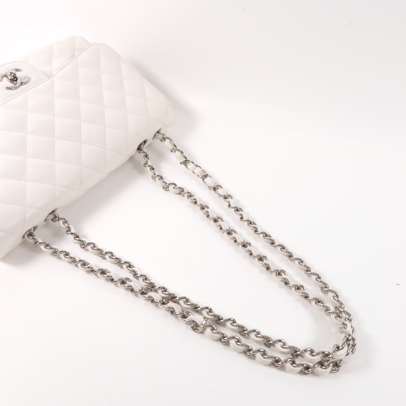 CHANEL 牛皮皮革Large Classic銀扣鏈帶肩背袋