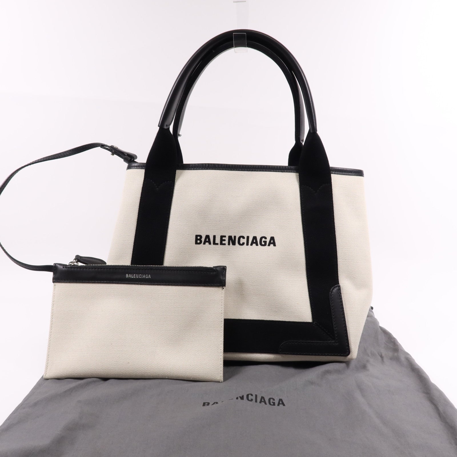 BALENCIAGA 帆布Navy Cabas Small銀扣手挽袋